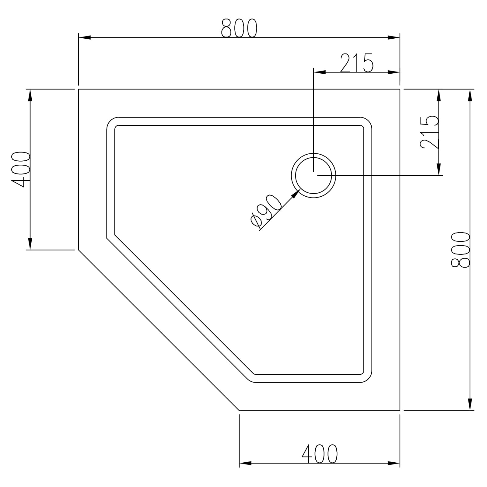 Shower tray pentagon acrylic