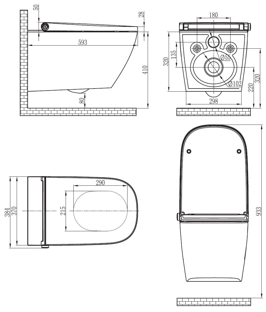 Shower toilet complete set PRO+1104 with Geberit Duofix pre-wall element