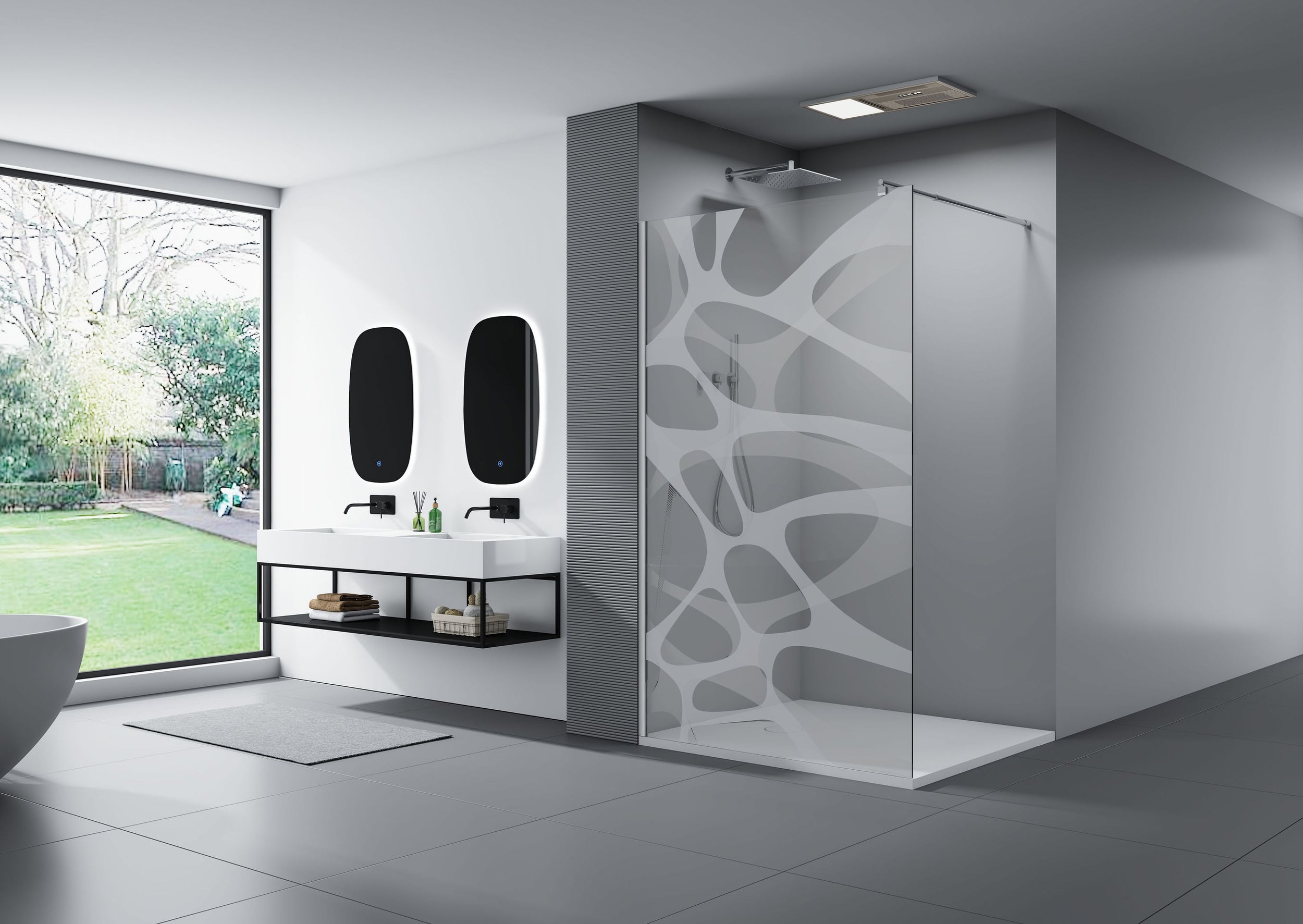 Nano coated Walk-in shower enclosure EX101  - 10mm tempered glass with Wave pattern - selectable width