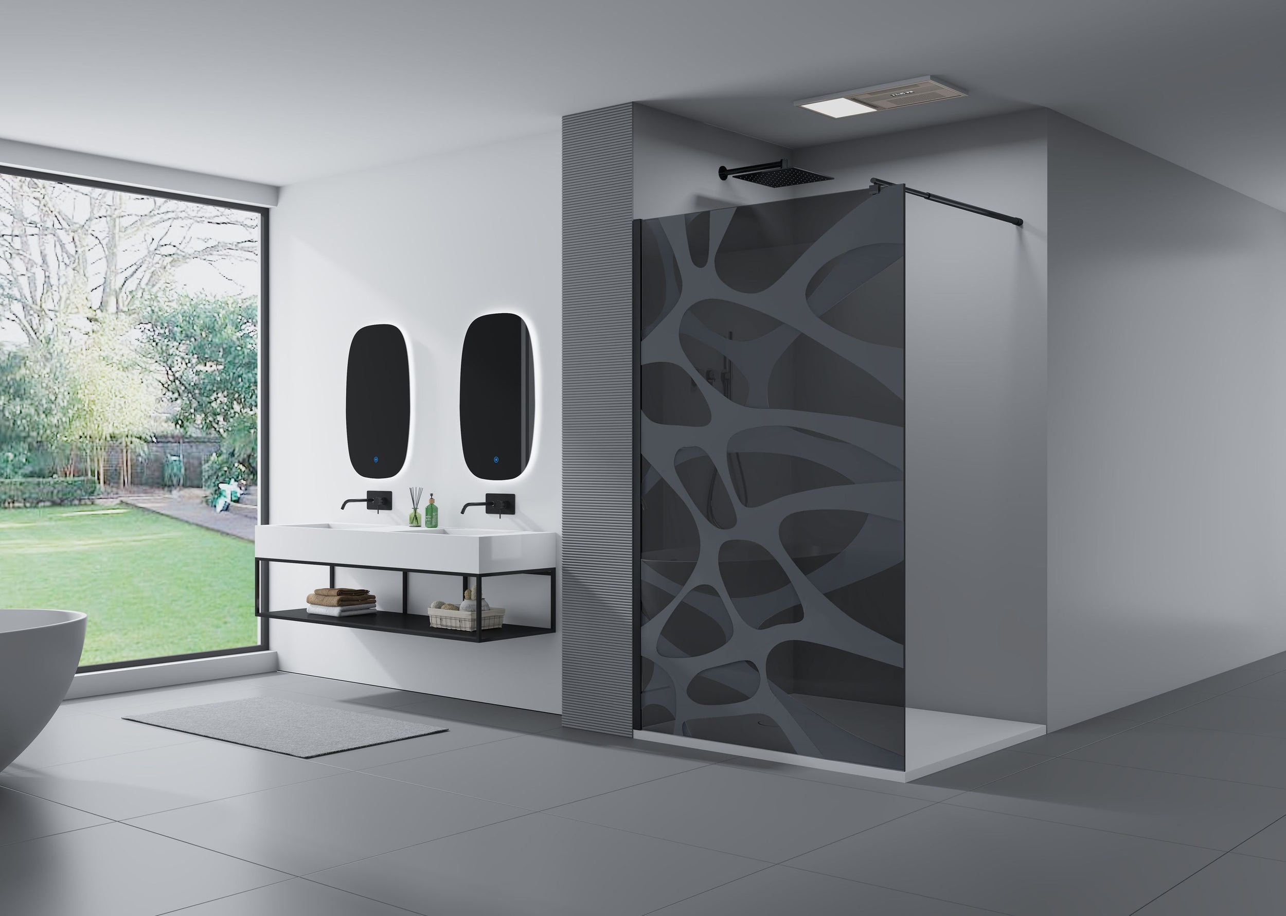 Nano coated Walk-in shower enclosure EX101  - 10mm tempered glass with Black/Grey Wave pattern - selectable width