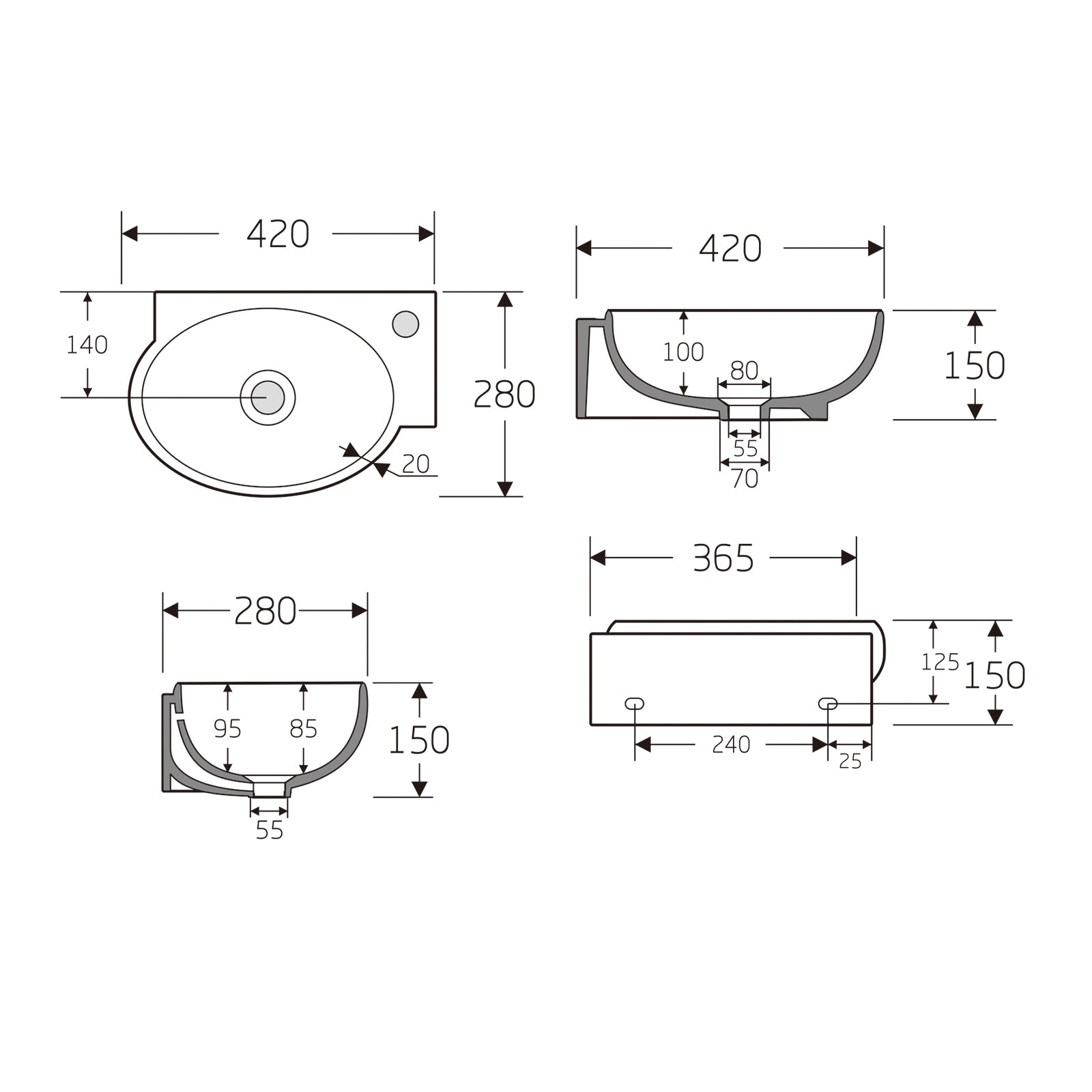 KW198 ceramic wall-mounted washbasin for guest WC