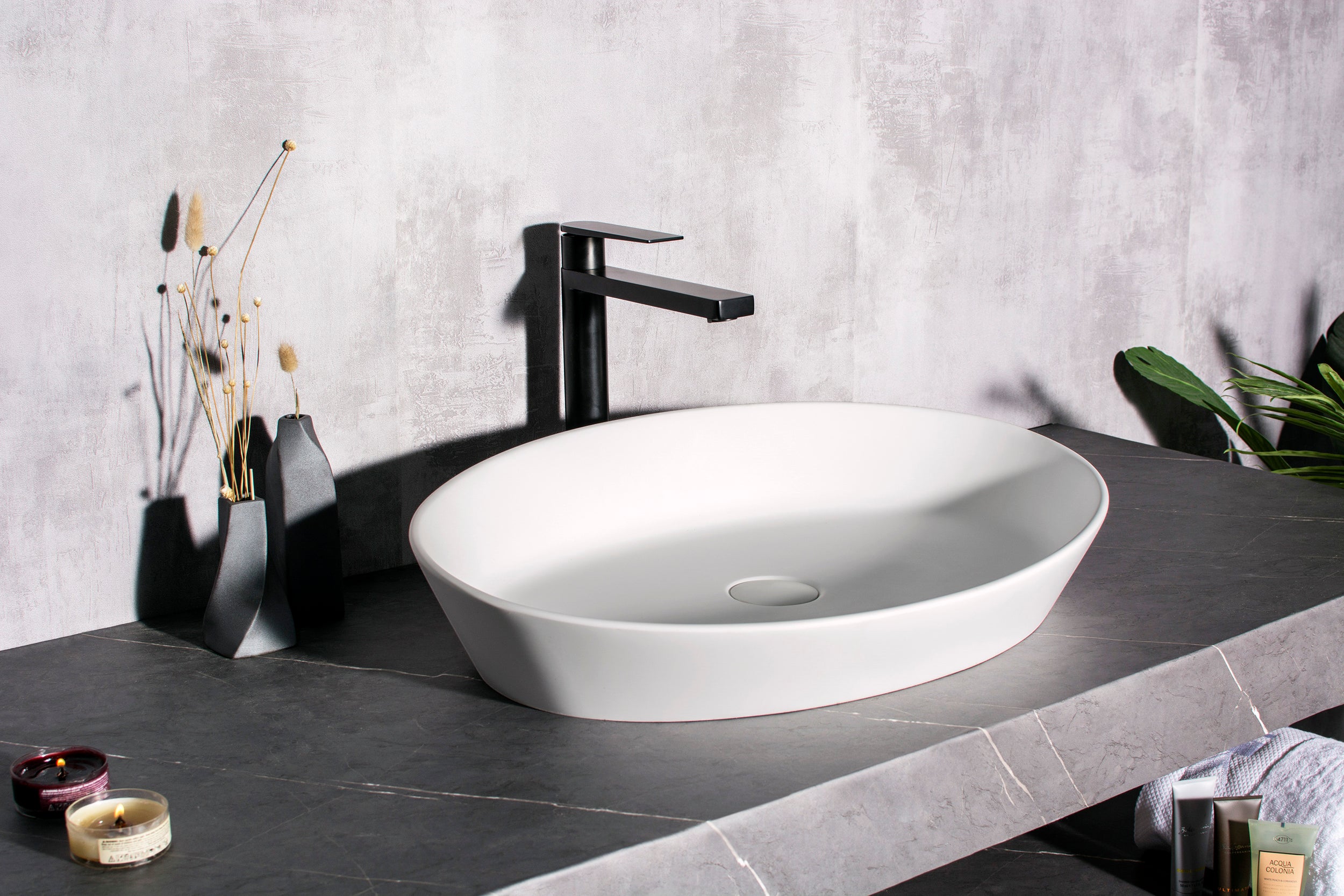 Matt White Countertop Basin - NT2660 - Solid Surface - 60 x 40 x 12,5 cm 