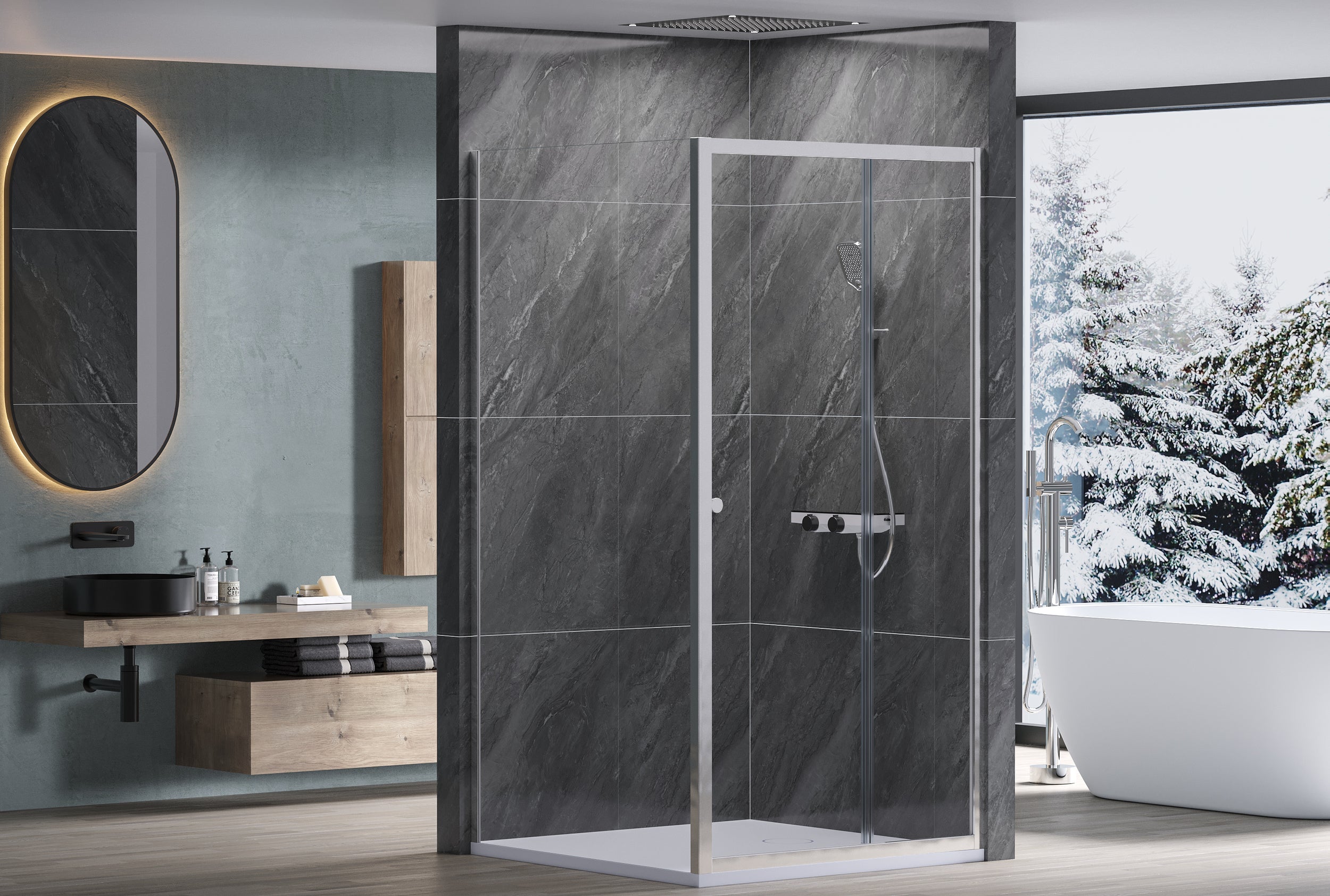 Corner Shower Enclosure with Sliding Door NT504 - 6 mm Nano transparent safety glass- selectable width 