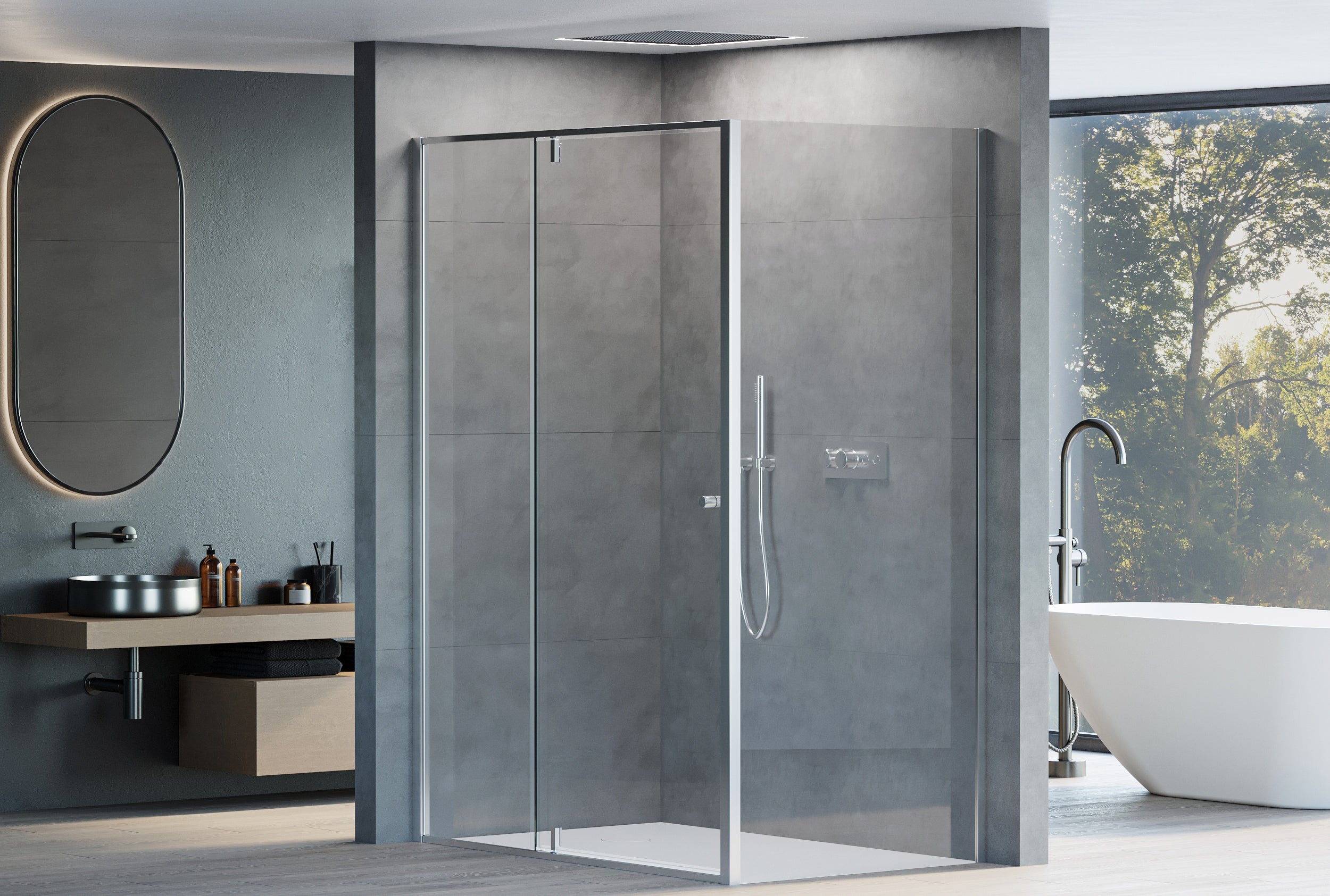 Corner shower with revolving door on fixed panel NT606 FLEX