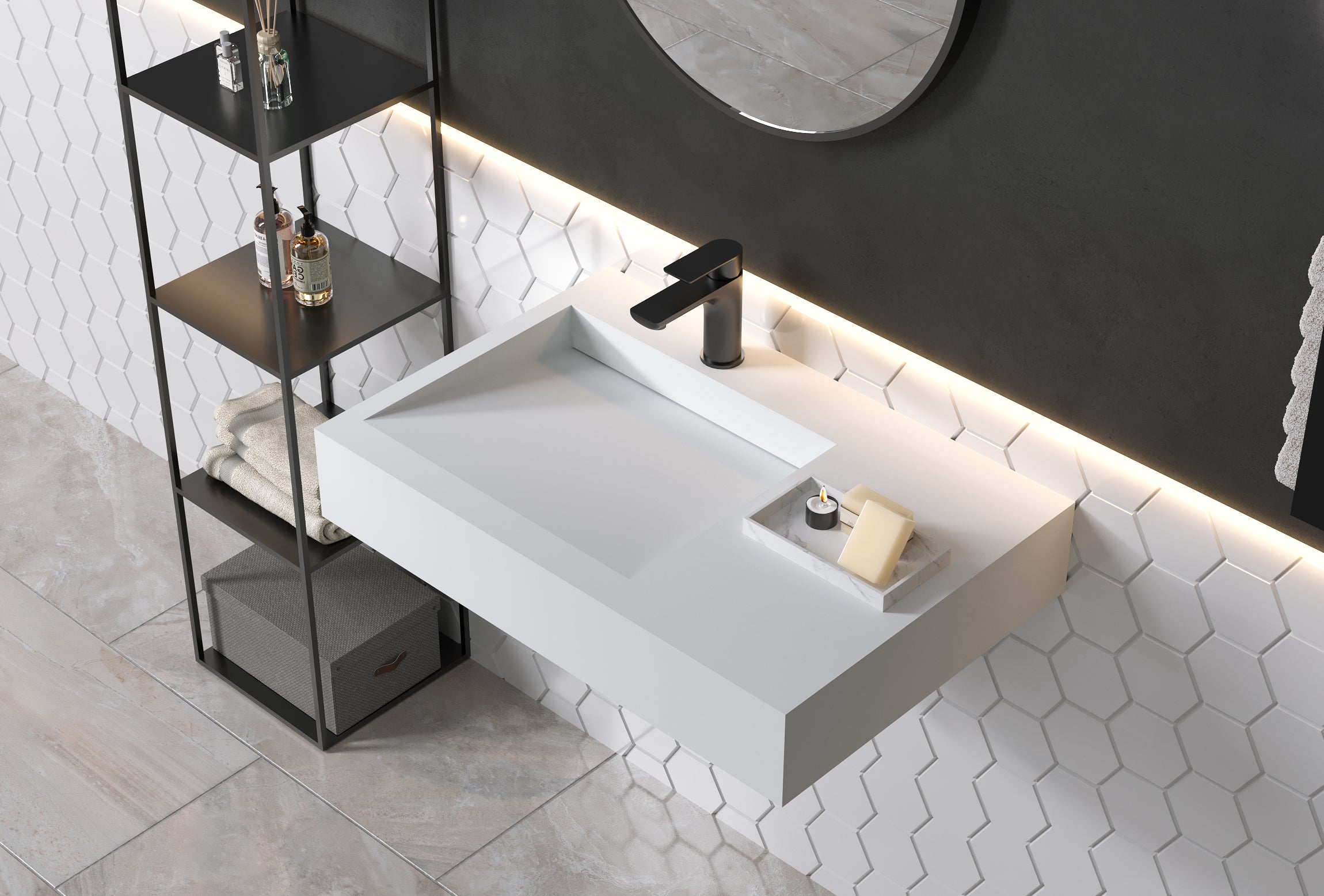 PB2014 wall-mounted washbasin in mineral cast