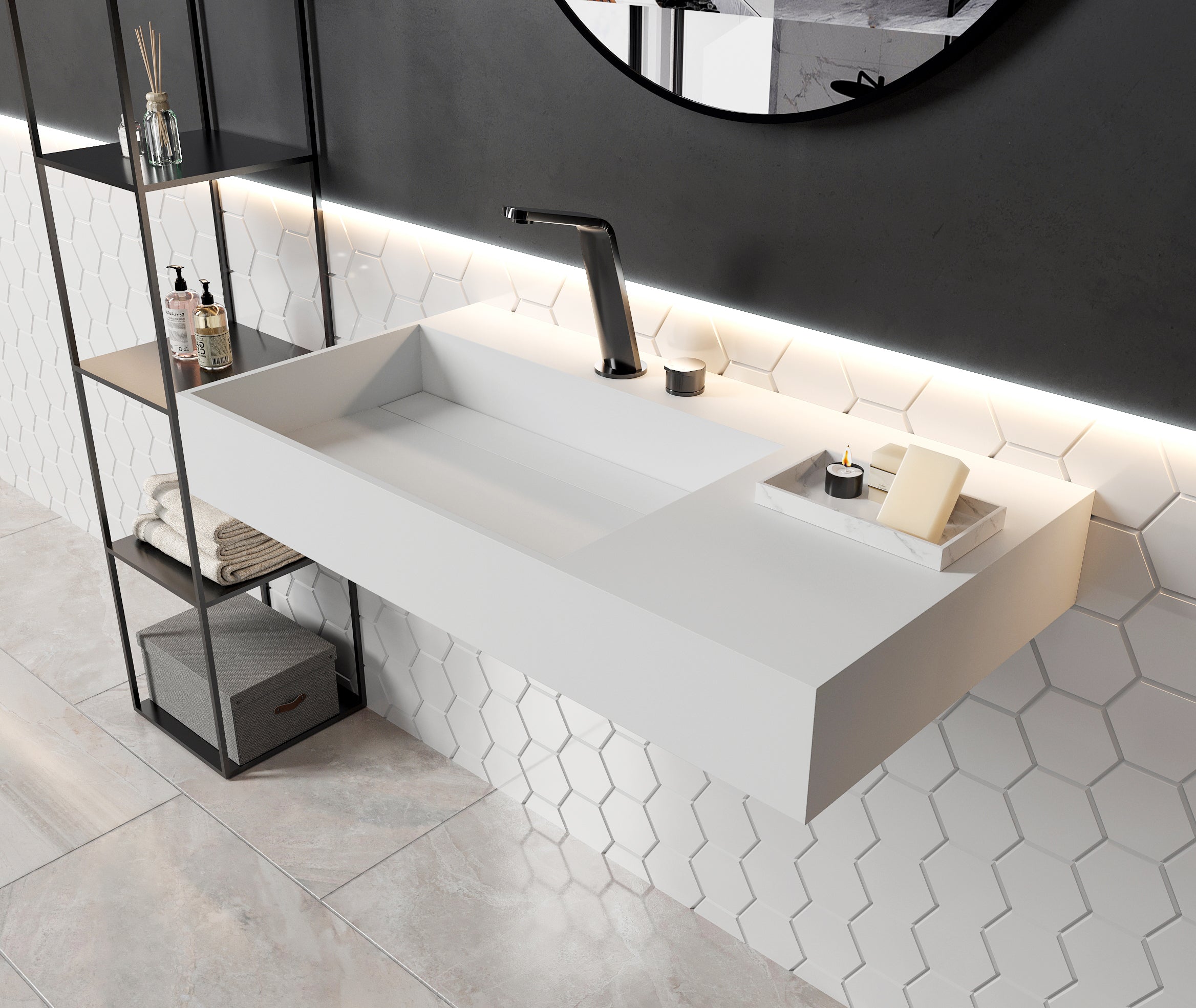 PB2015 wall-mounted washbasin in mineral cast