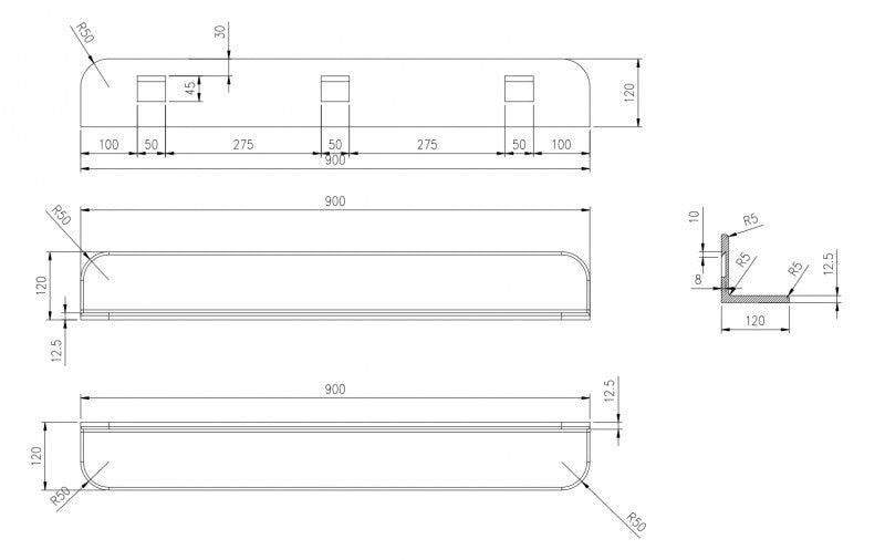 Bathroom wall shelf PB4202 - mineral casting - 90x12x12 cm