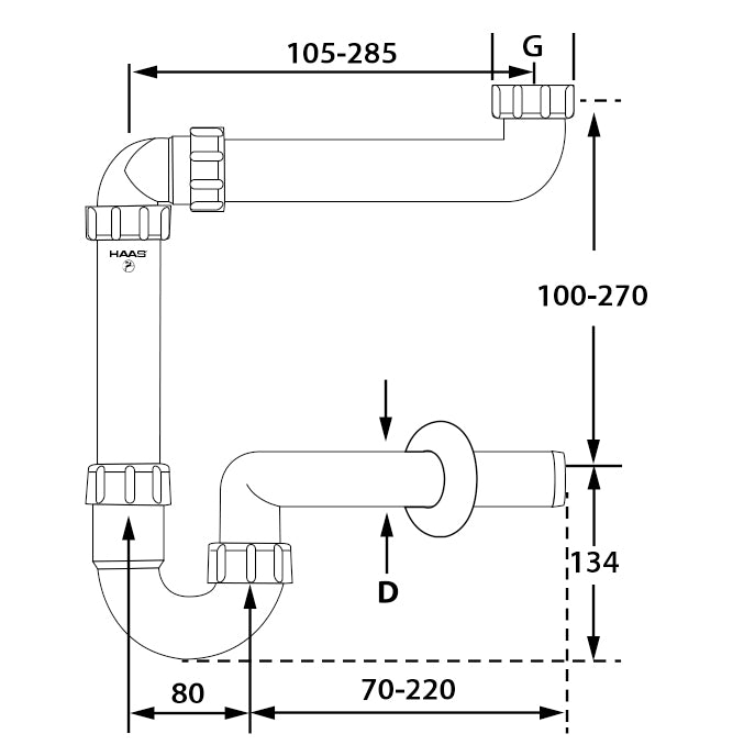 Space-saving siphon for washbasin