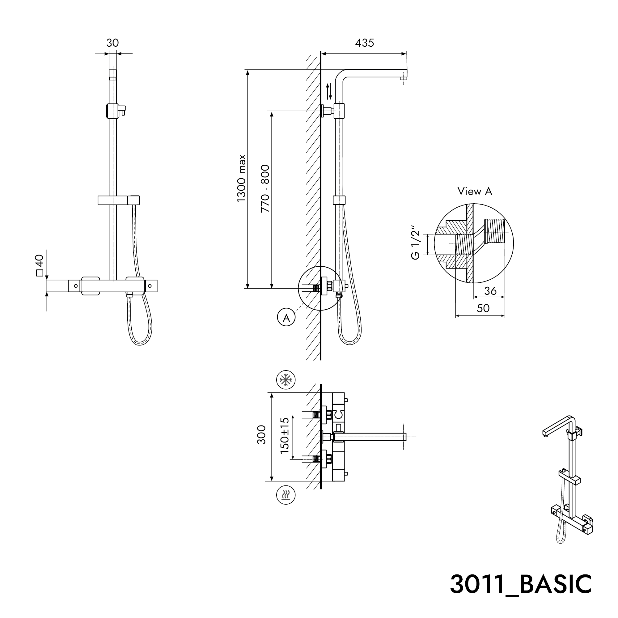 Design shower column Thermostat 3011 Basic