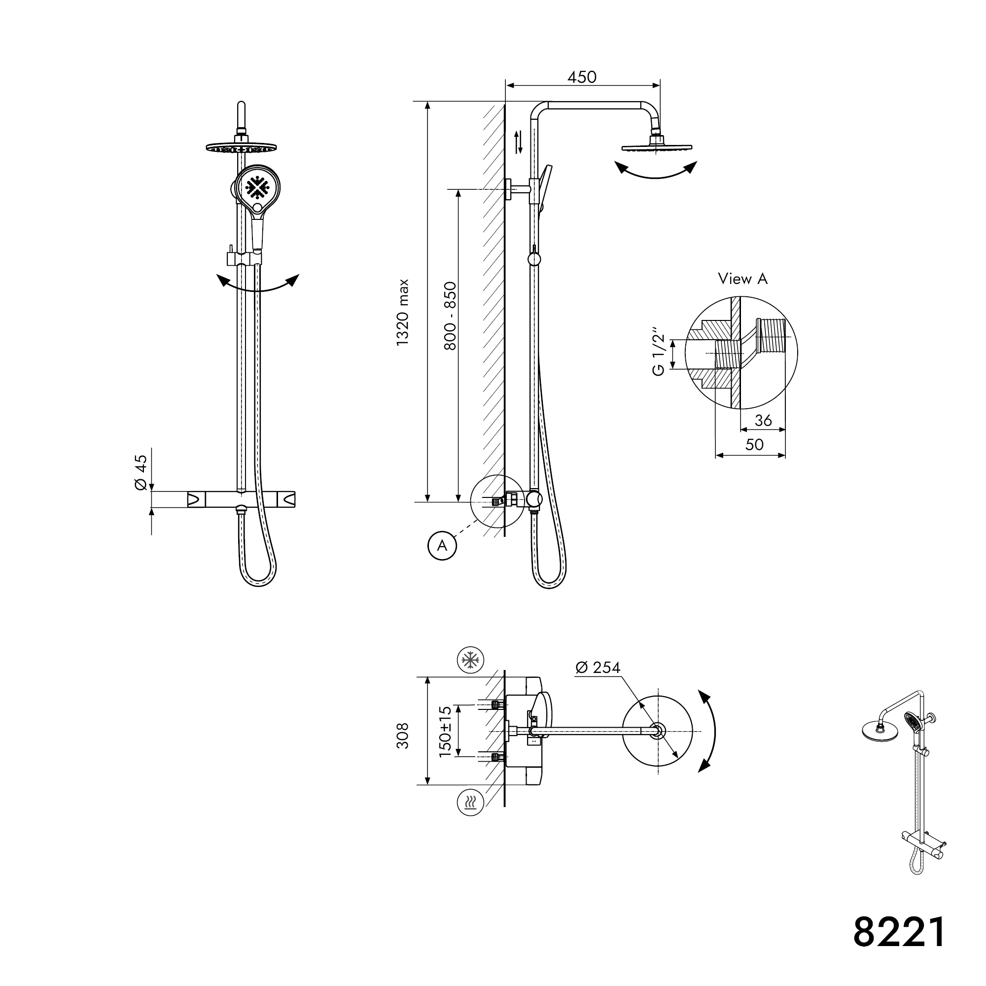 Shower column thermostat 8221 PRO