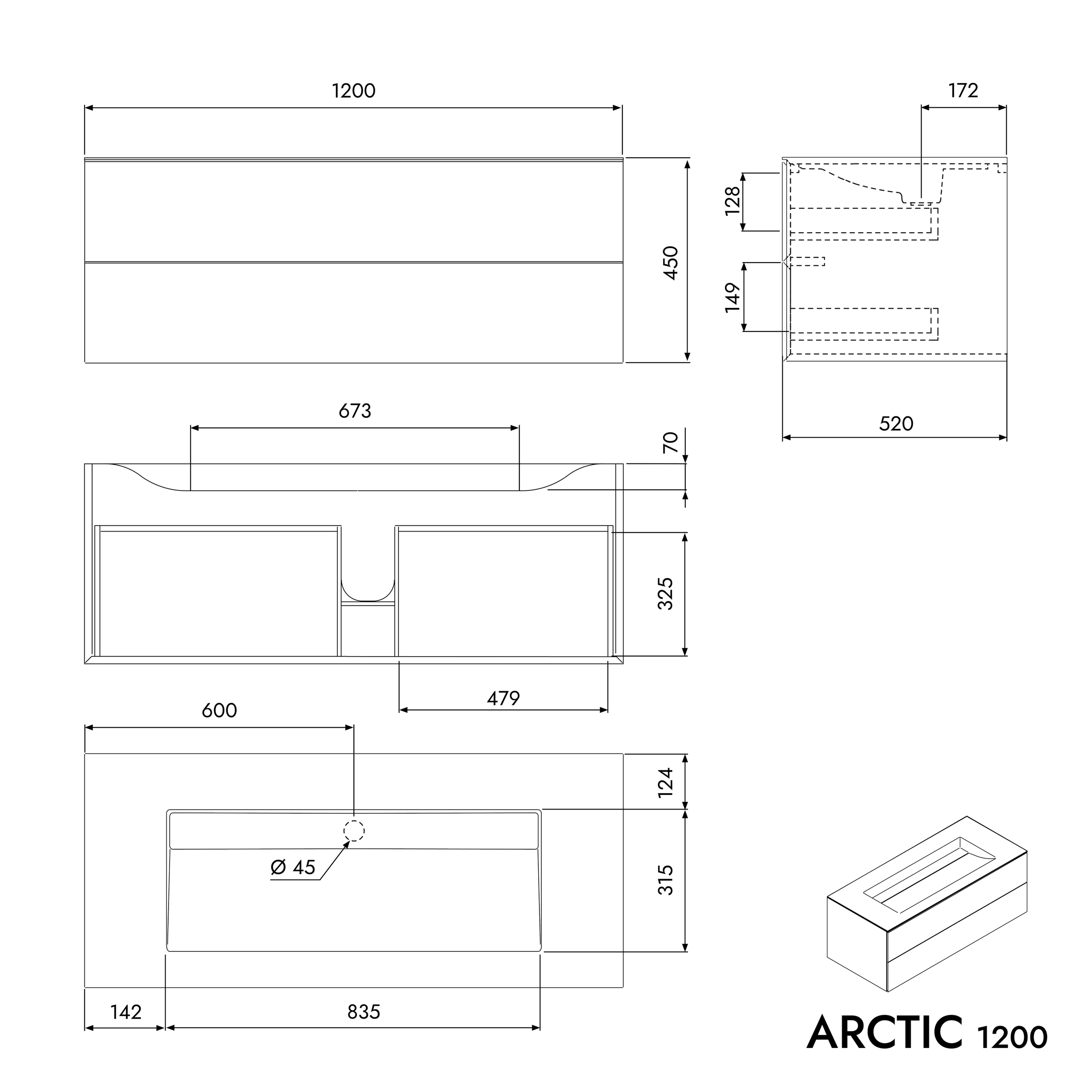 Washbasin vanity unit ARCTIC 1200