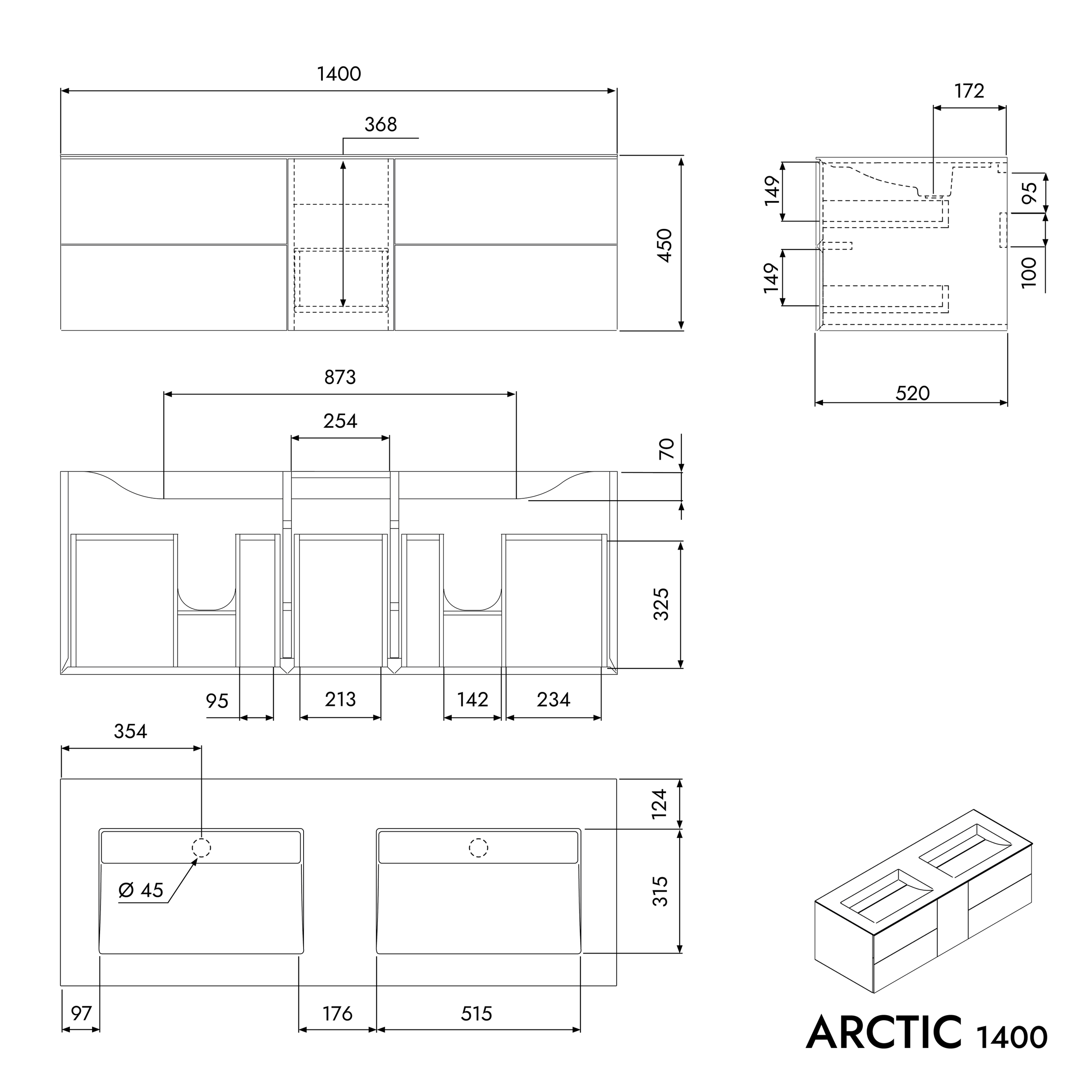 Washbasin cabinet ARCTIC 1400