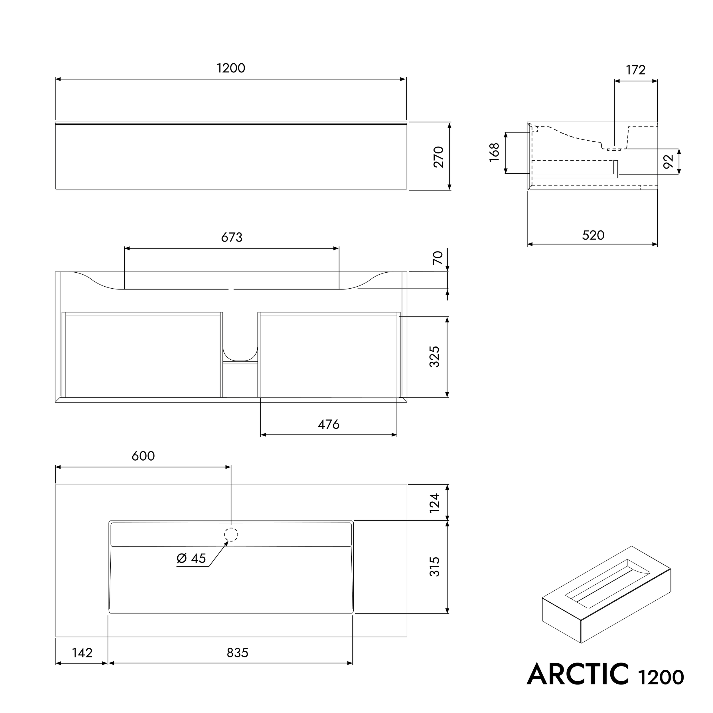 Washbasin cabinet ARCTIC 1200