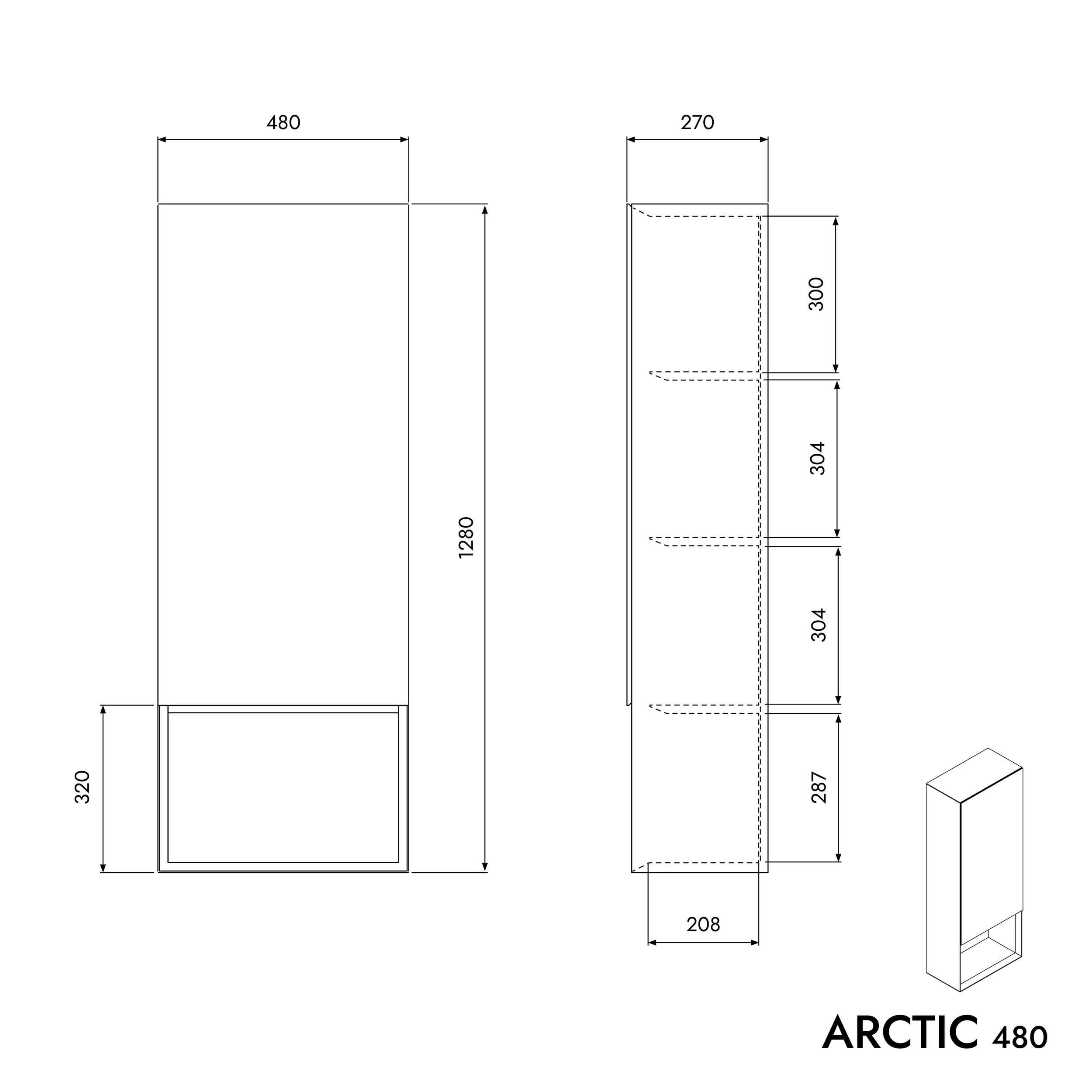 Cabinet ARCTIC 480 White Softtouch - door hinge left- shelf below