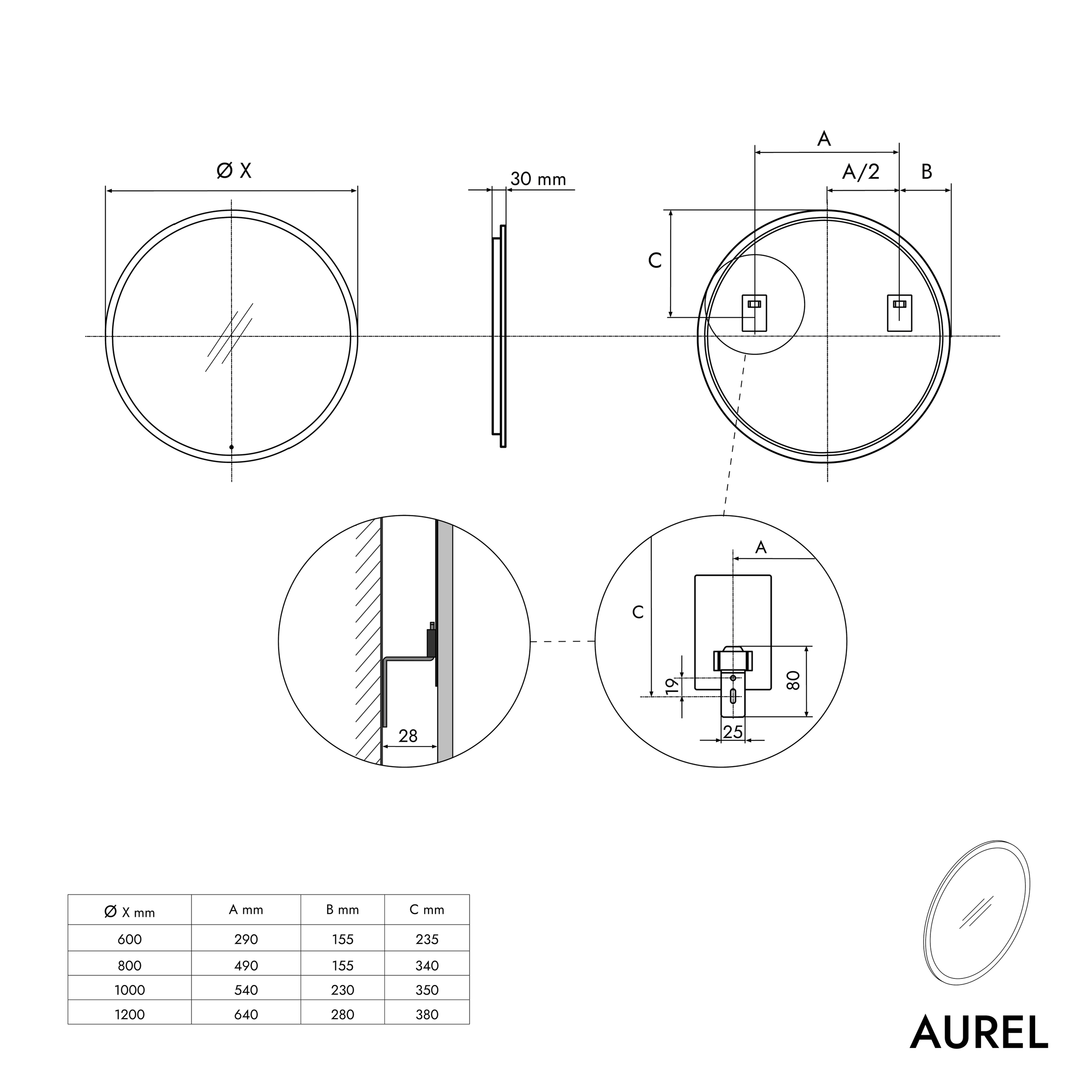 Round LED bathroom mirror AUREL