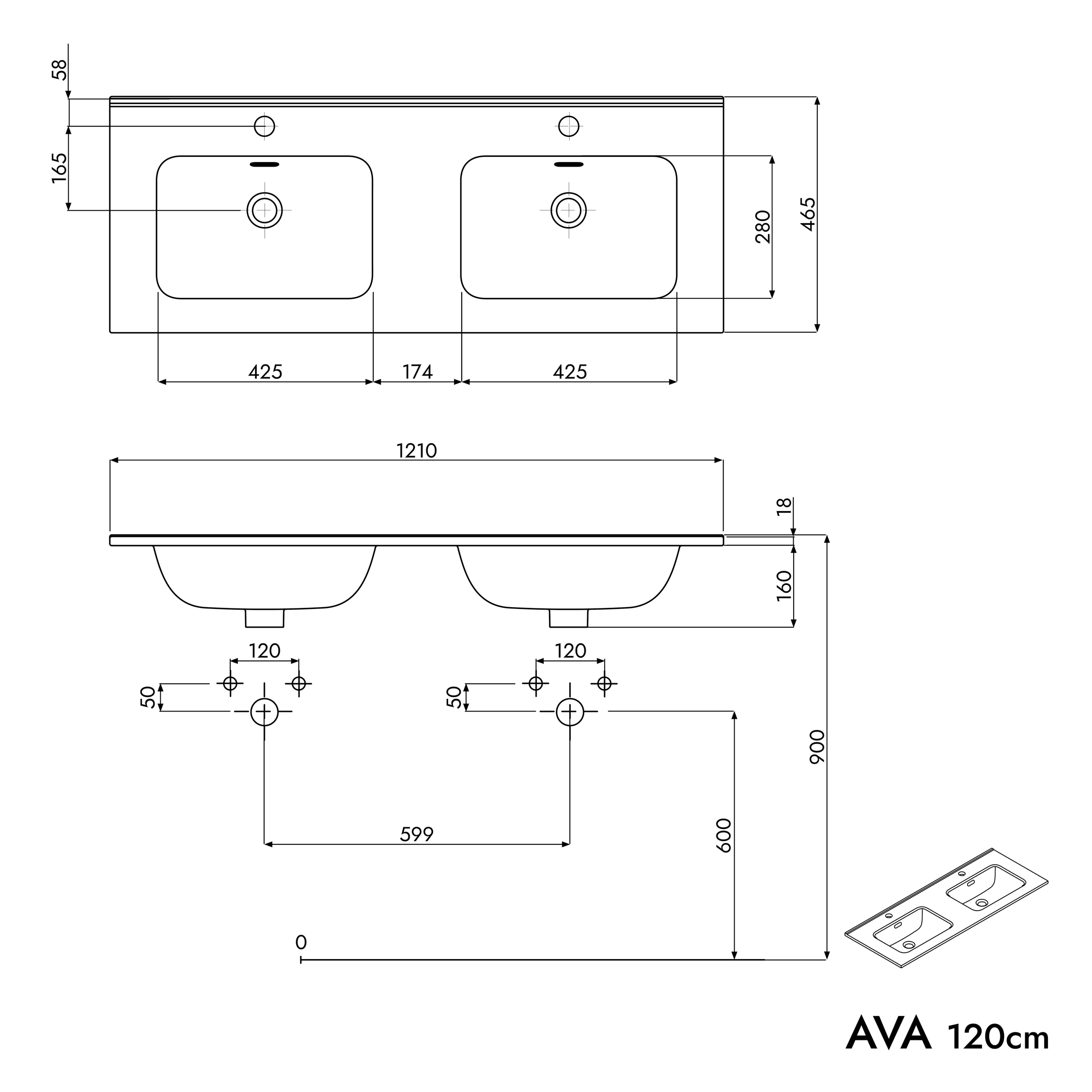 Vanity unit AVA 120 cm