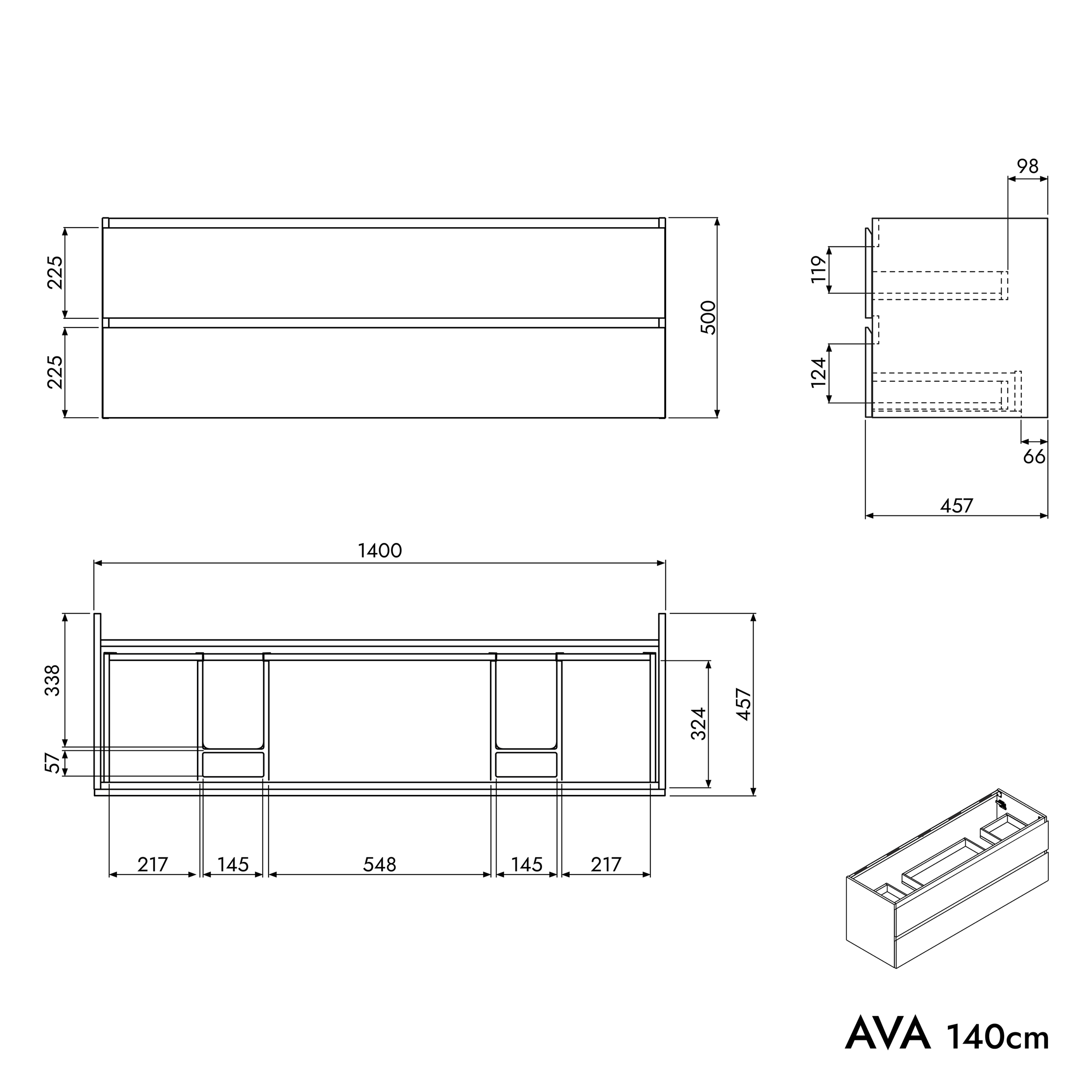 Vanity unit AVA 140 cm