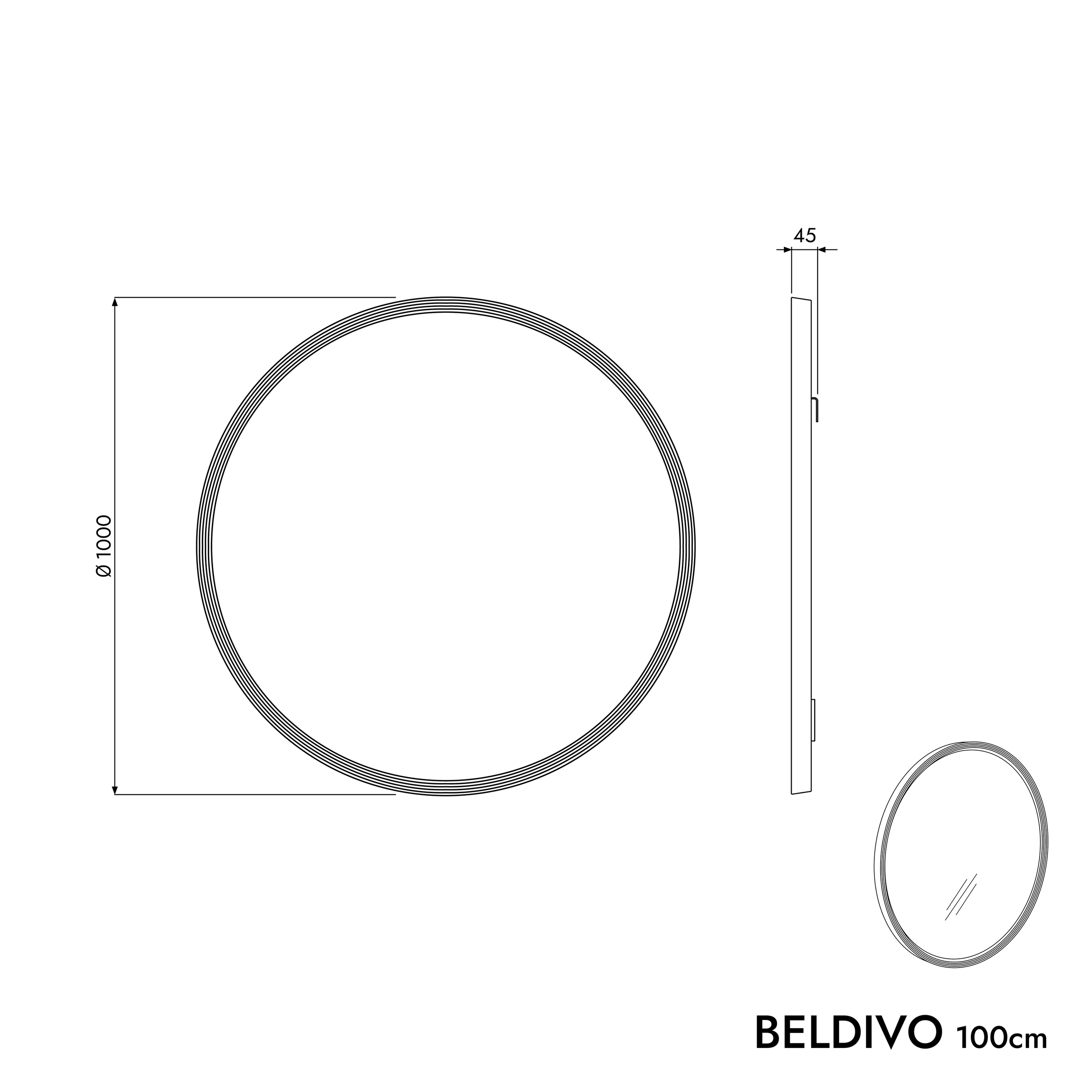 LED bathroom mirror BELDIVO round - 100 cm