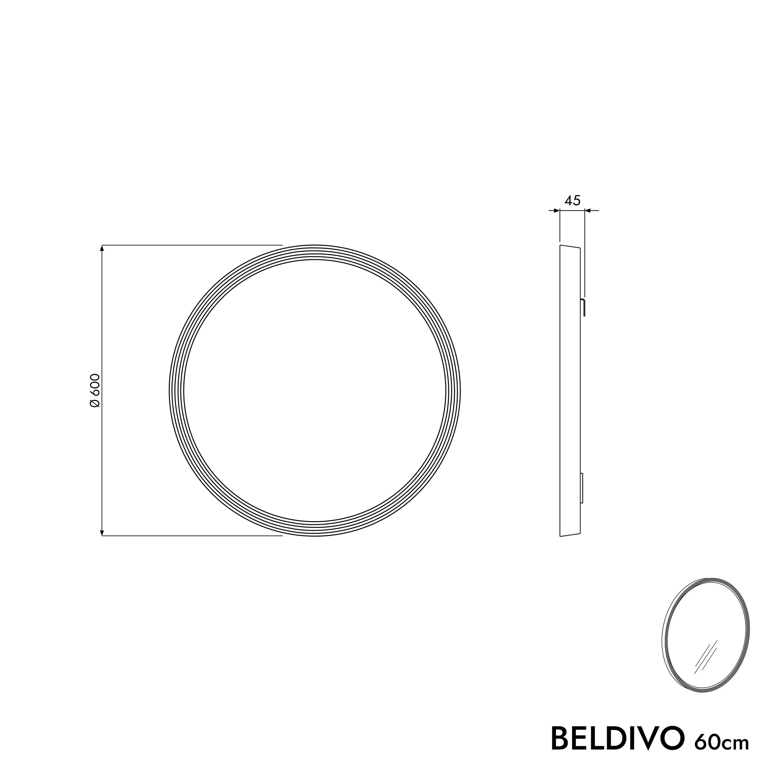 LED bathroom mirror BELDIVO round - 60 cm