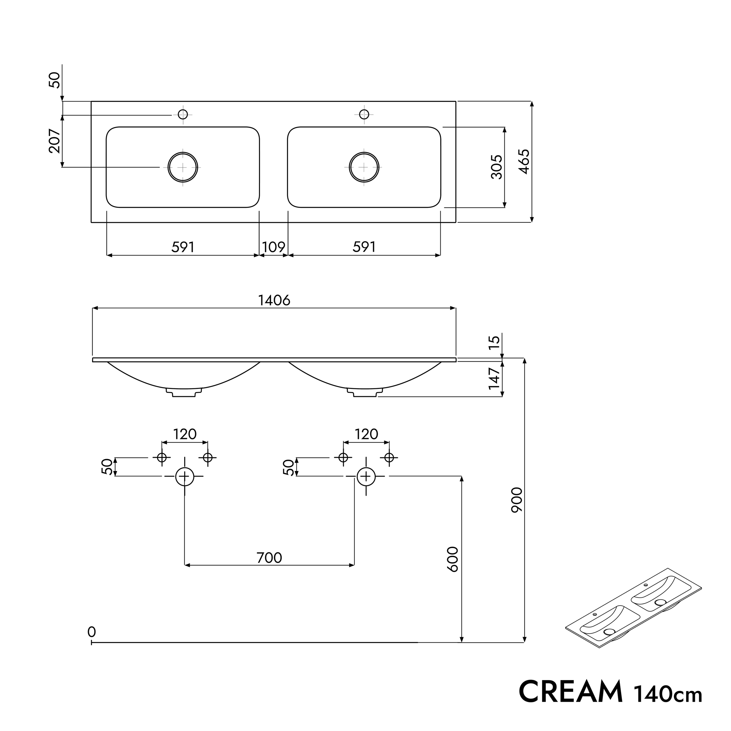 Vanity unit AVA 140 cm