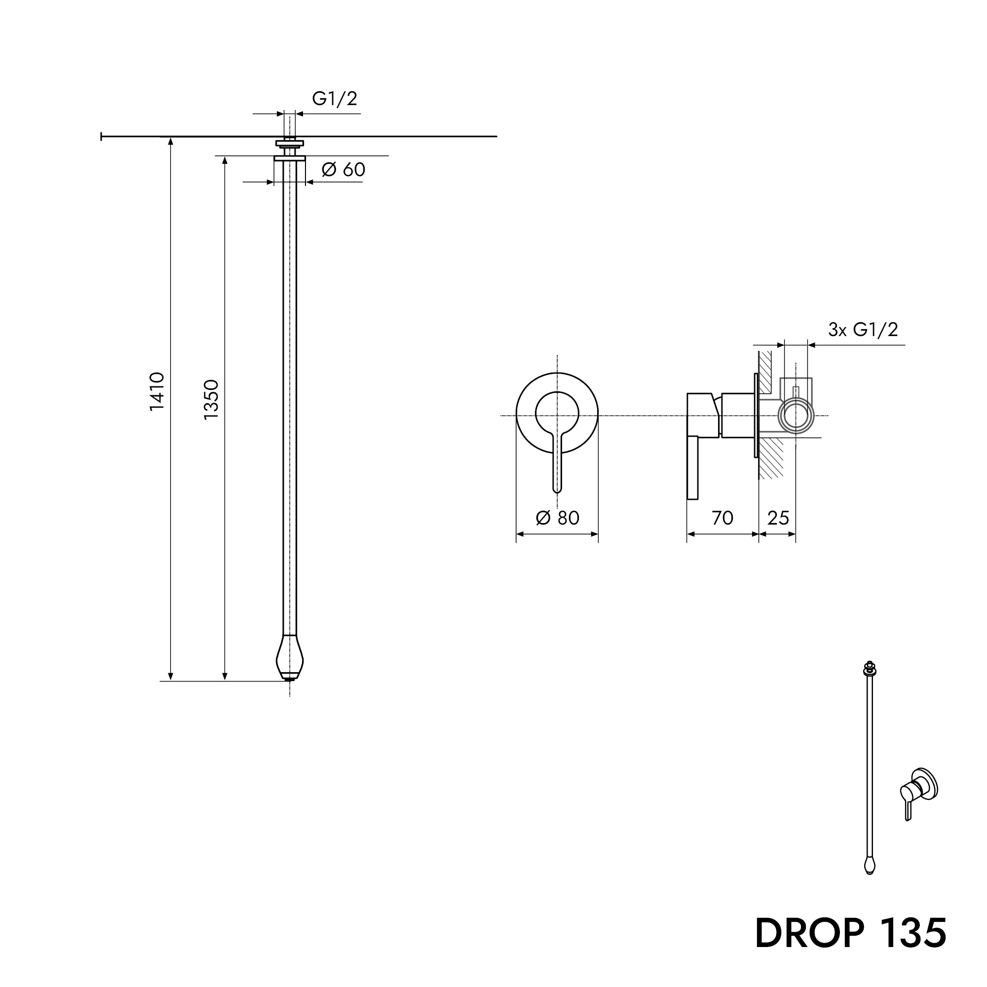 Washbasin ceiling faucet DROP 135