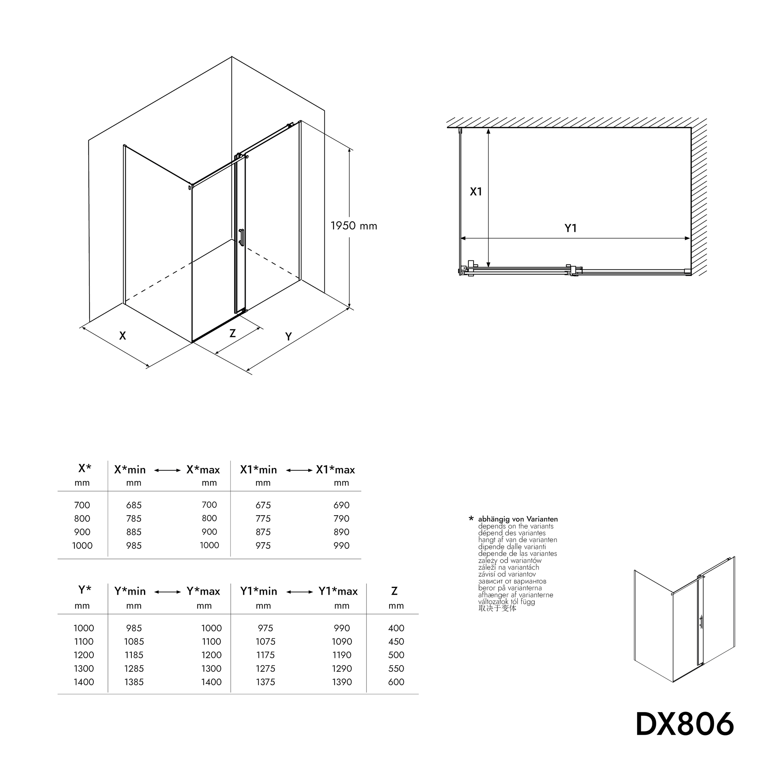 Sliding shower door and side panel DX806A FLEX