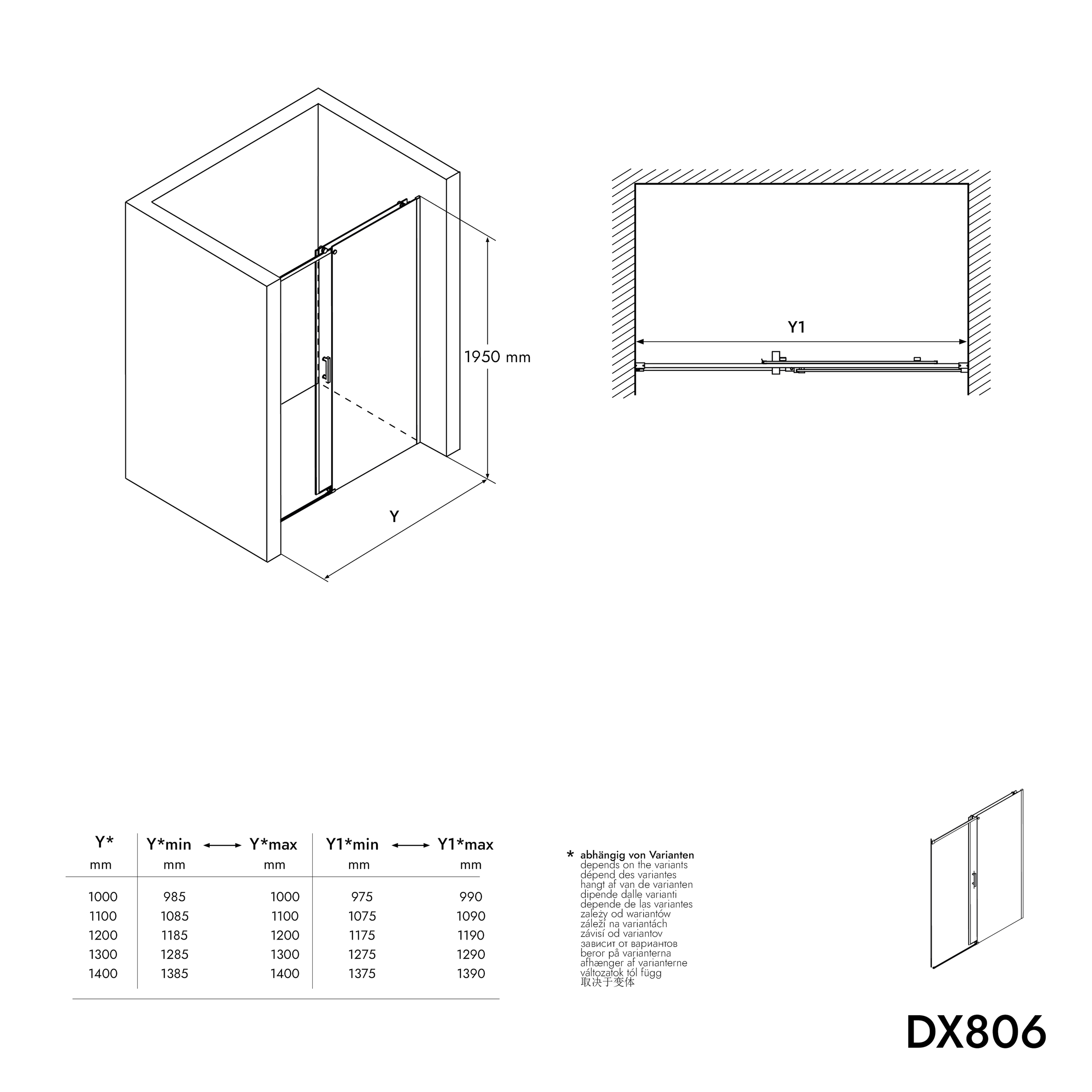 Sliding door shower enclosure DX806A FLEX - transparent safety glass- width selectable