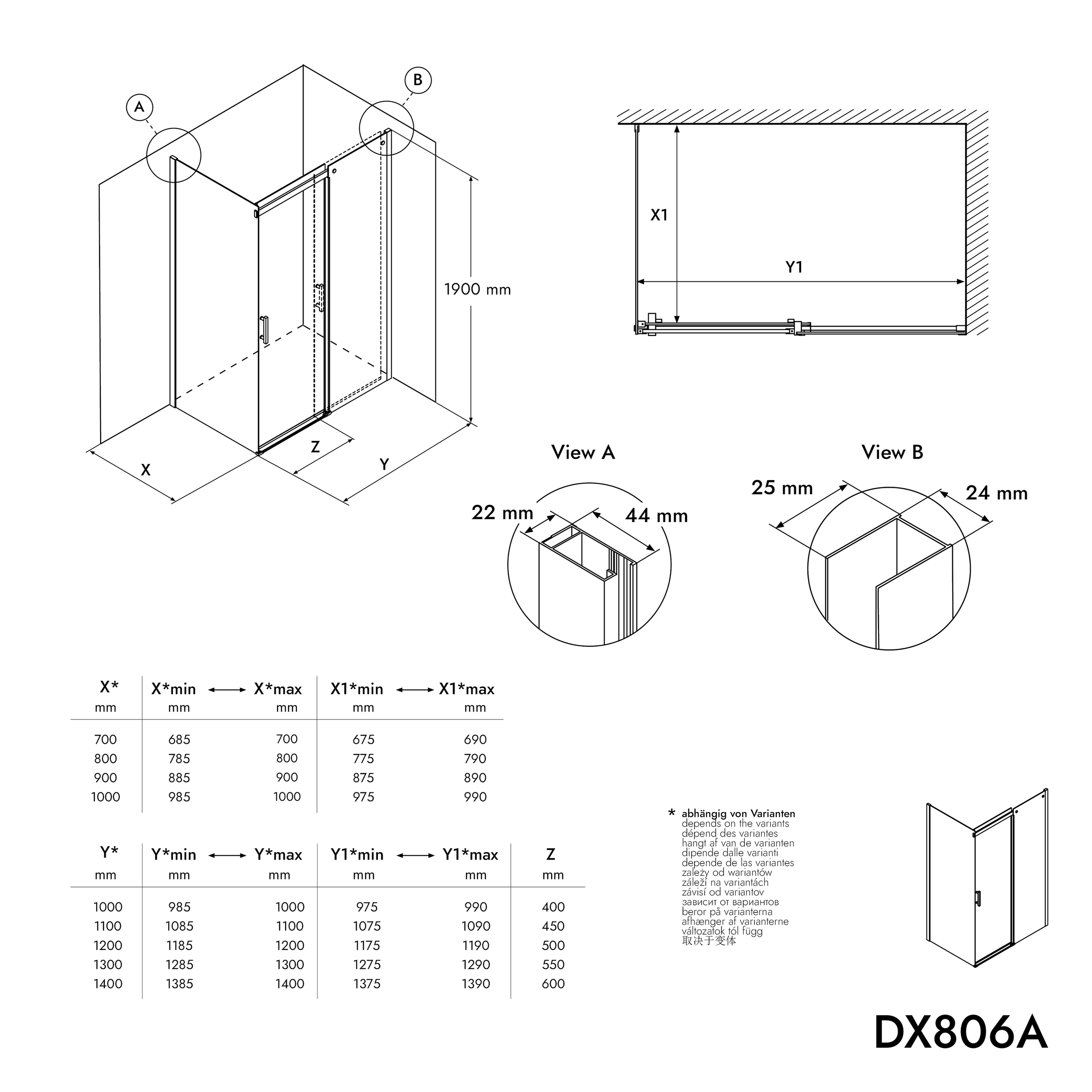Sliding shower door and side panel DX806A FLEX