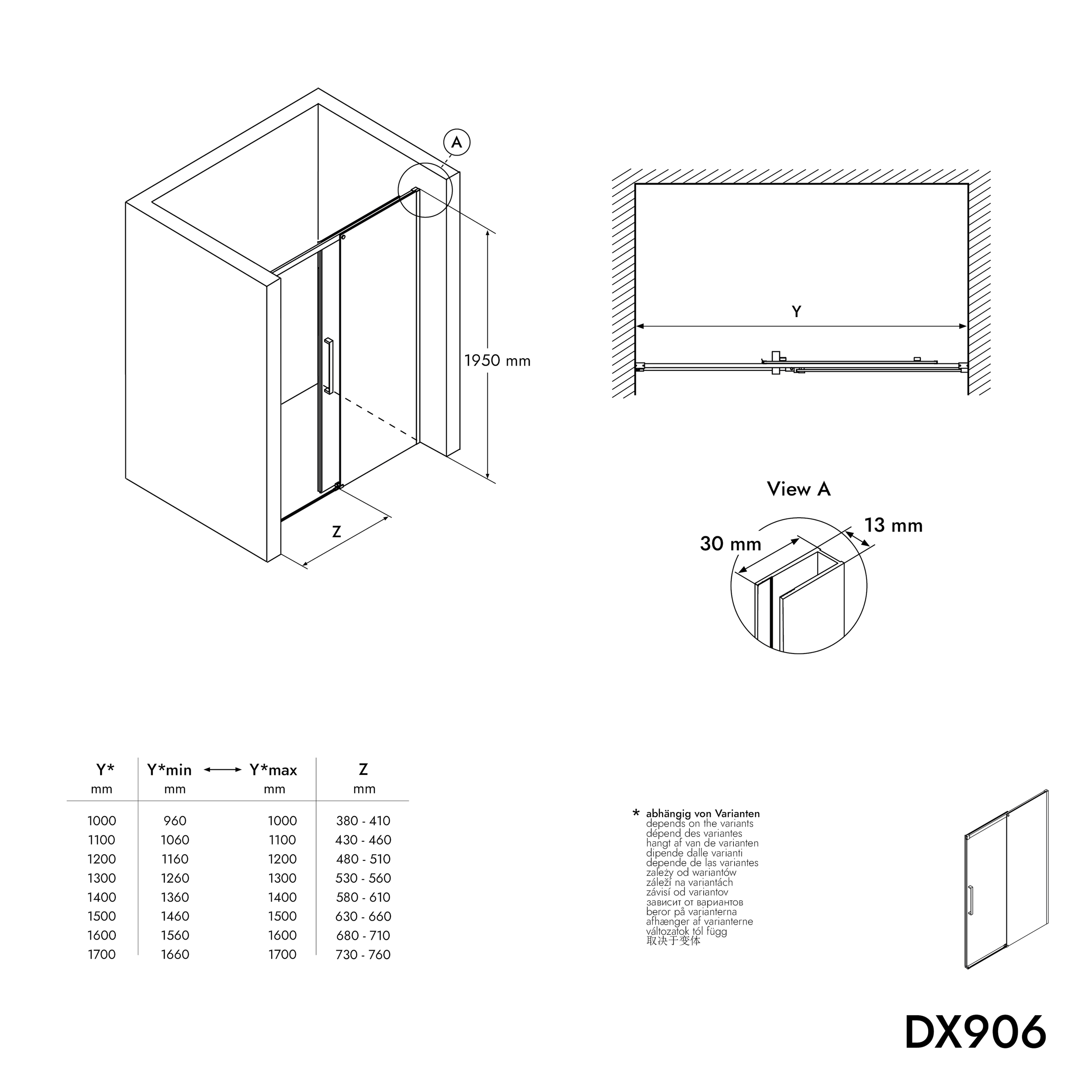 Recess shower with sliding door Soft-Close DX906 FLEX