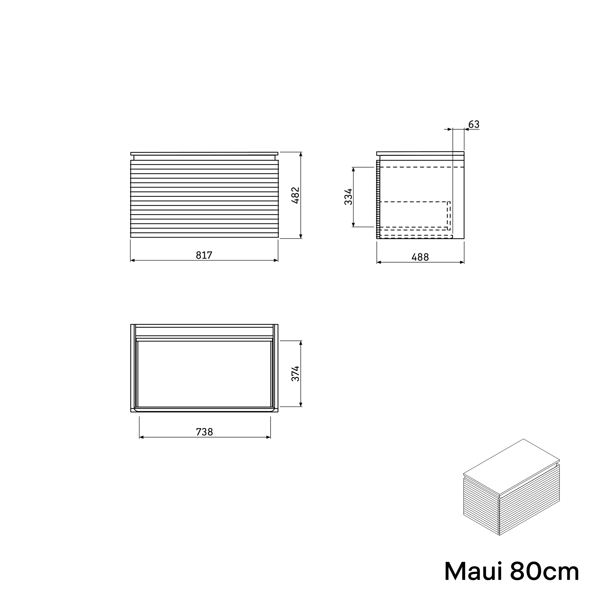 Washbasin base cabinet MAUI 80 cm