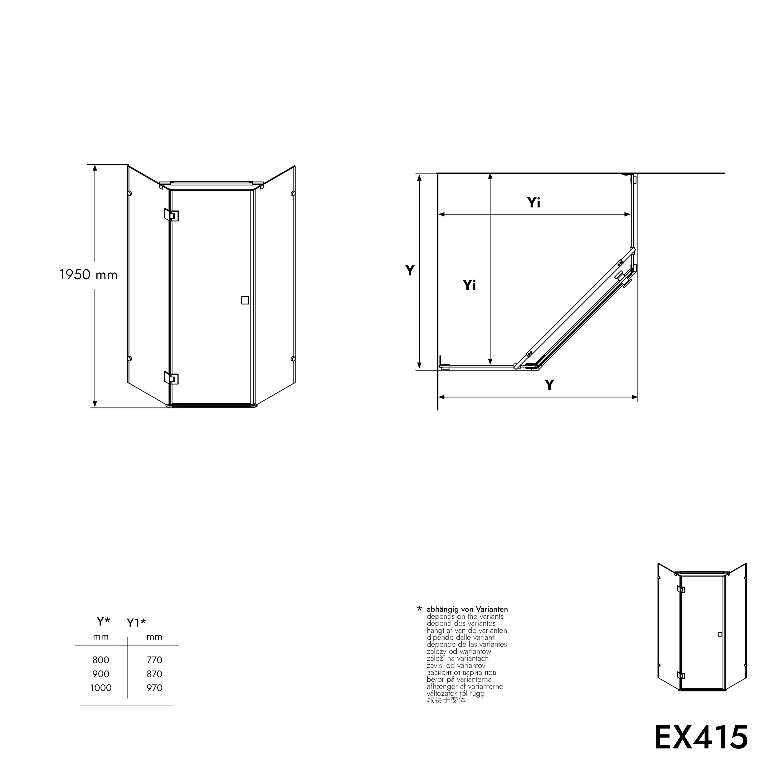 Pentagonal shower enclosure EX415 - genuine NANO glass 8mm - without shower tray