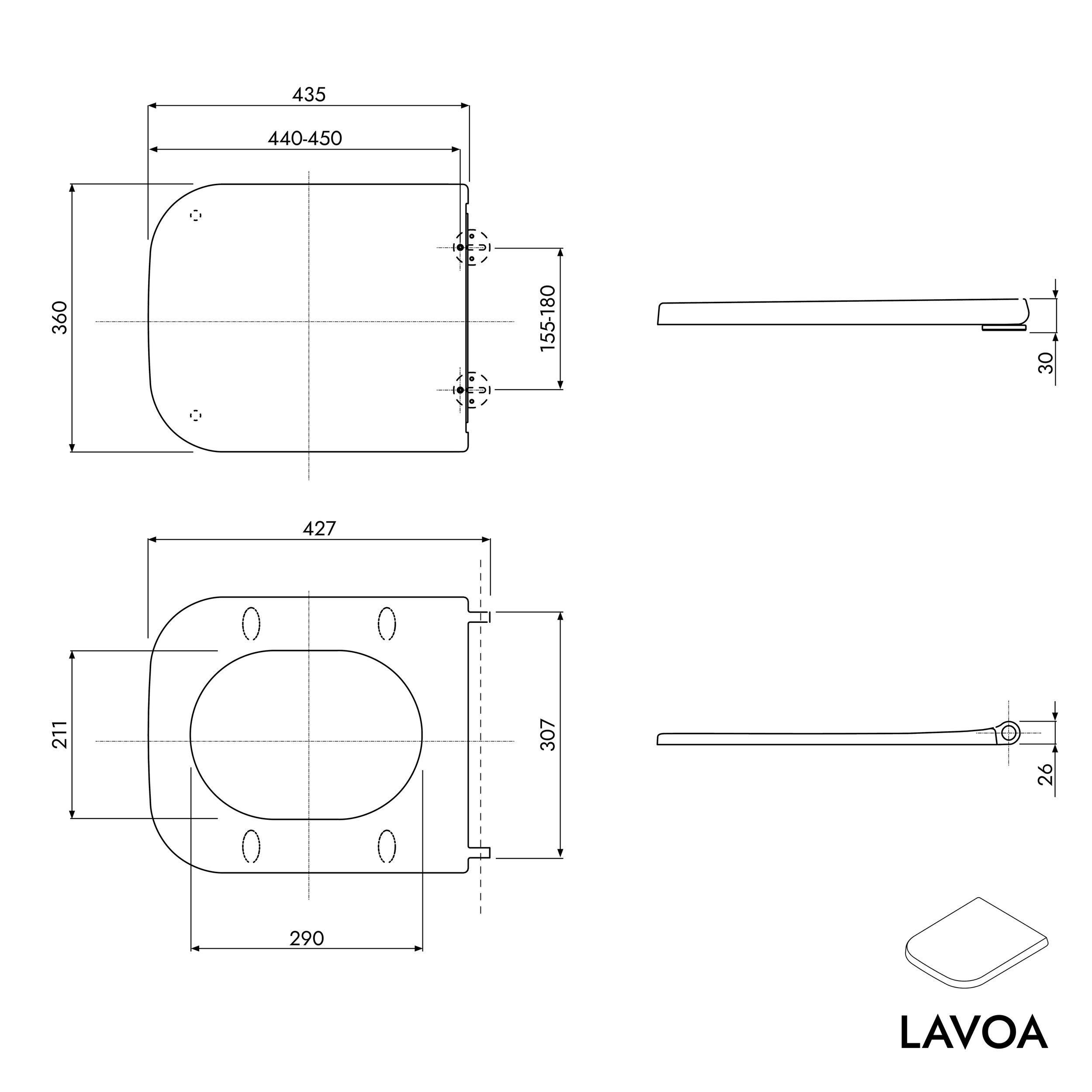 Wall-hung WC rimless LAVOA Incl. WC cover with soft-closing mechanism