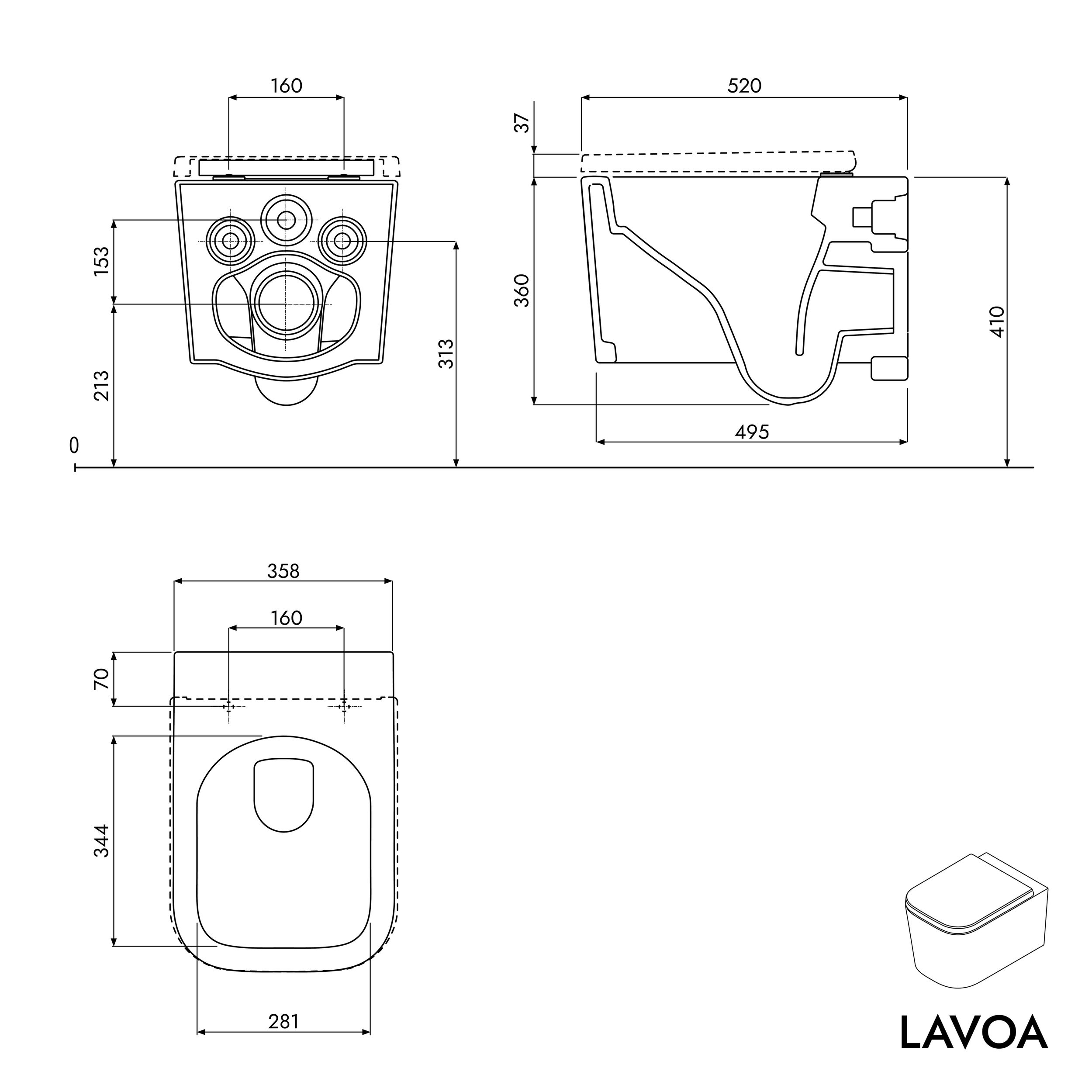 Wall-hung WC rimless LAVOA