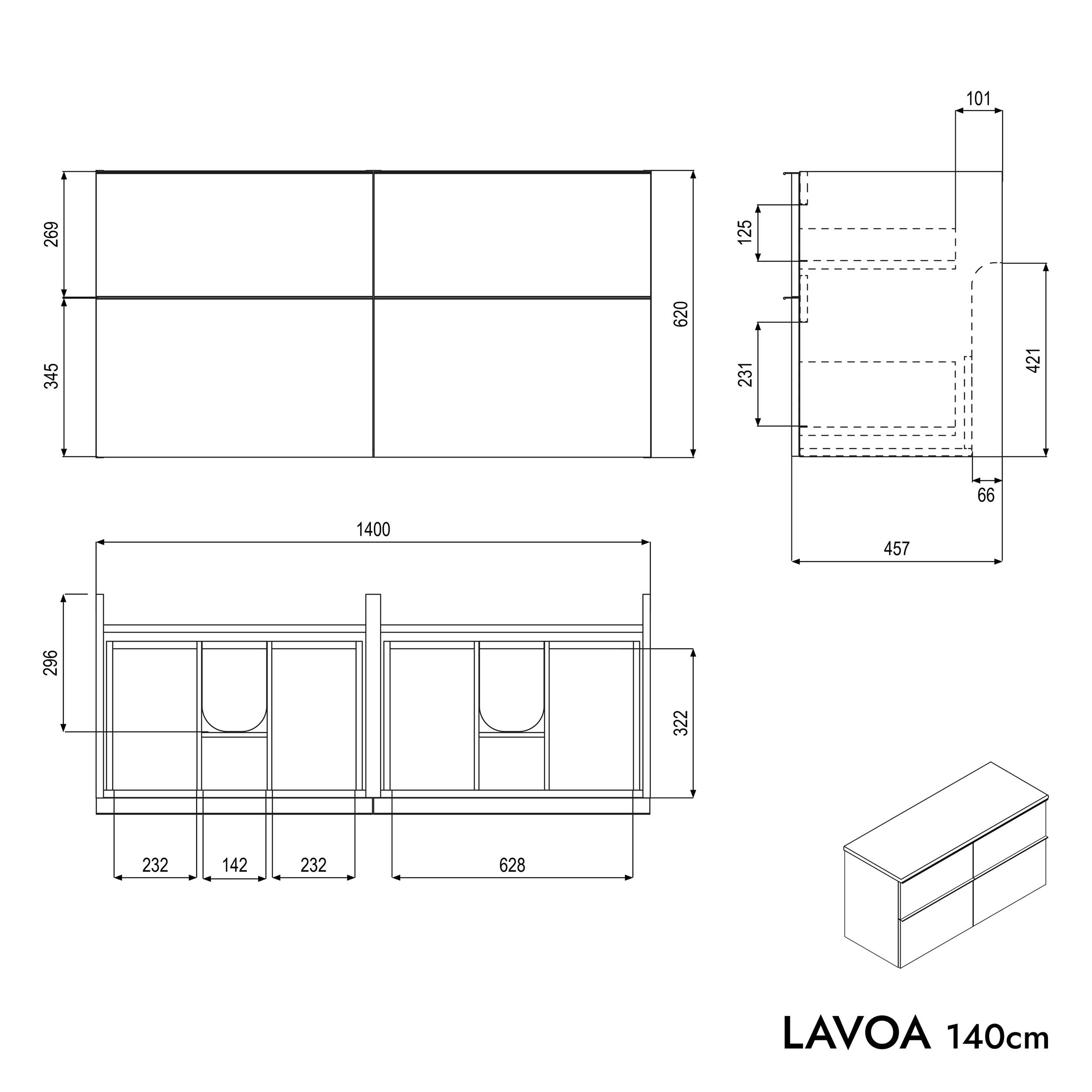 Bathroom furniture vanity unit LAVOA 140 cm