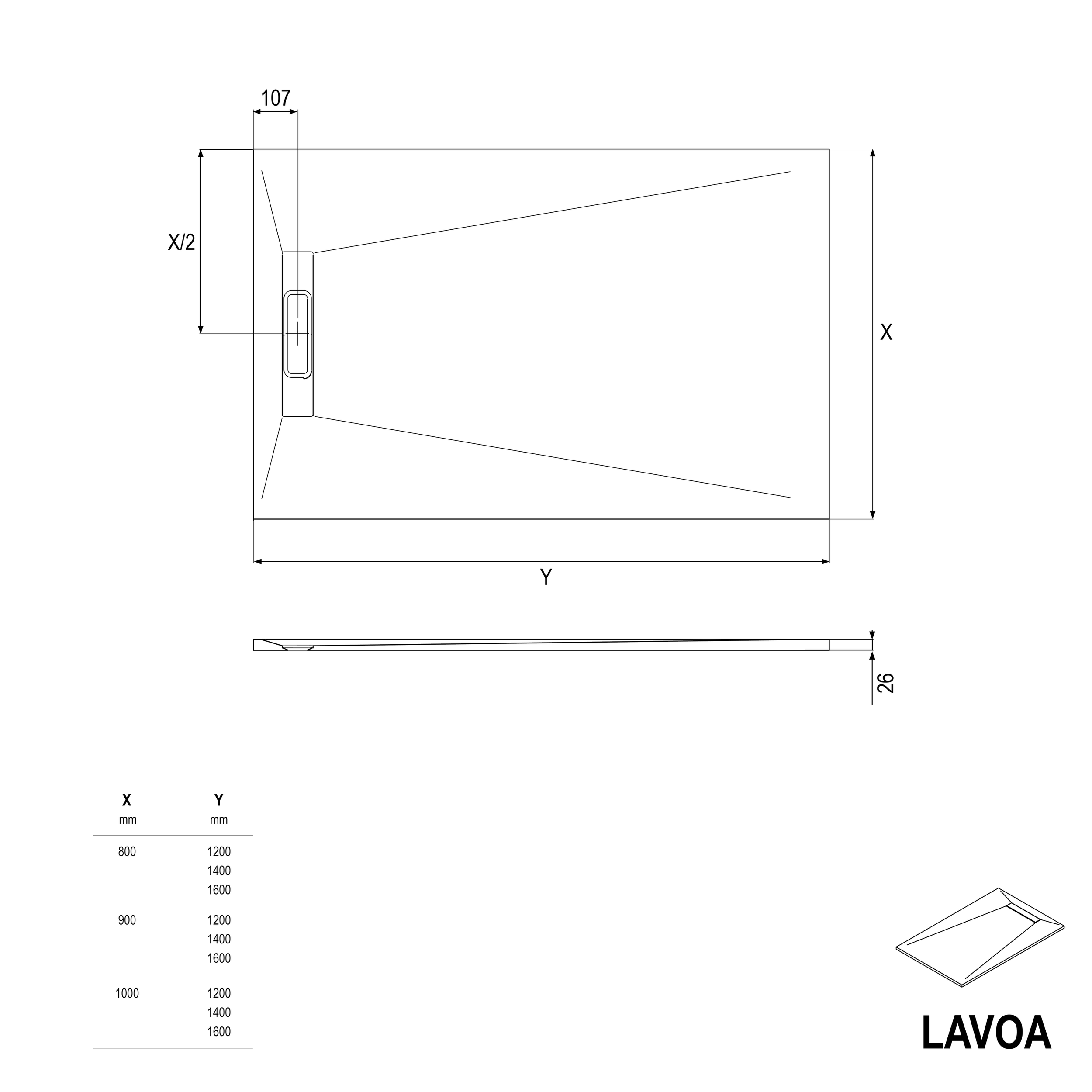Flat shower tray mineral cast LAVOA 