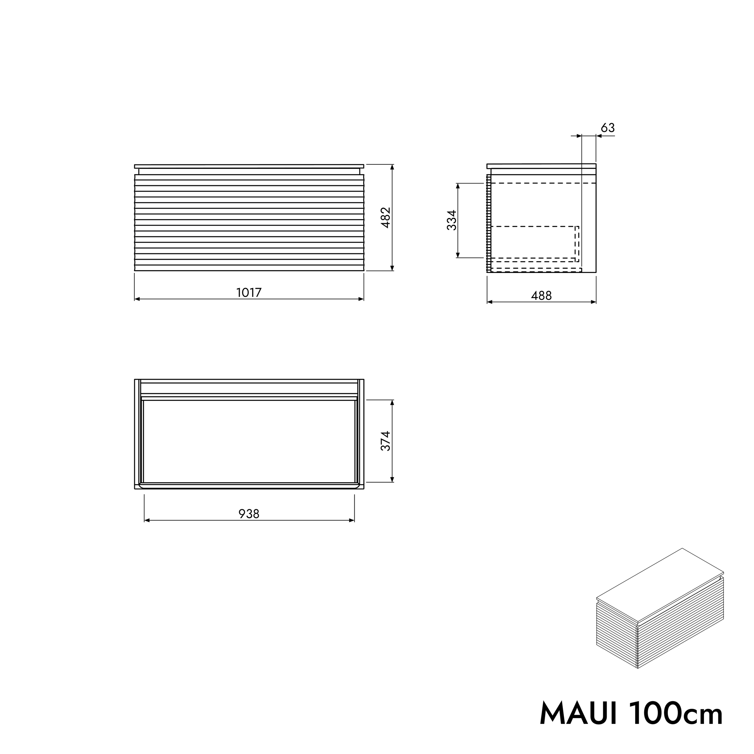 Washbasin cabinet MAUI 100 cm