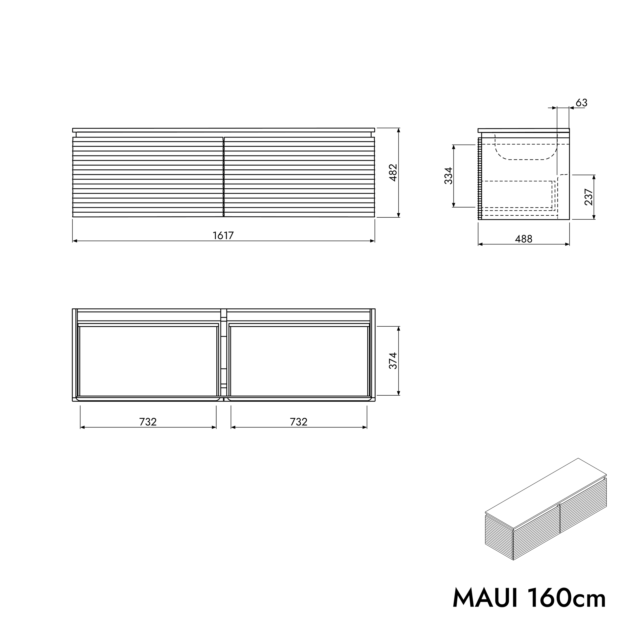 Washbasin cabinet MAUI 160 cm