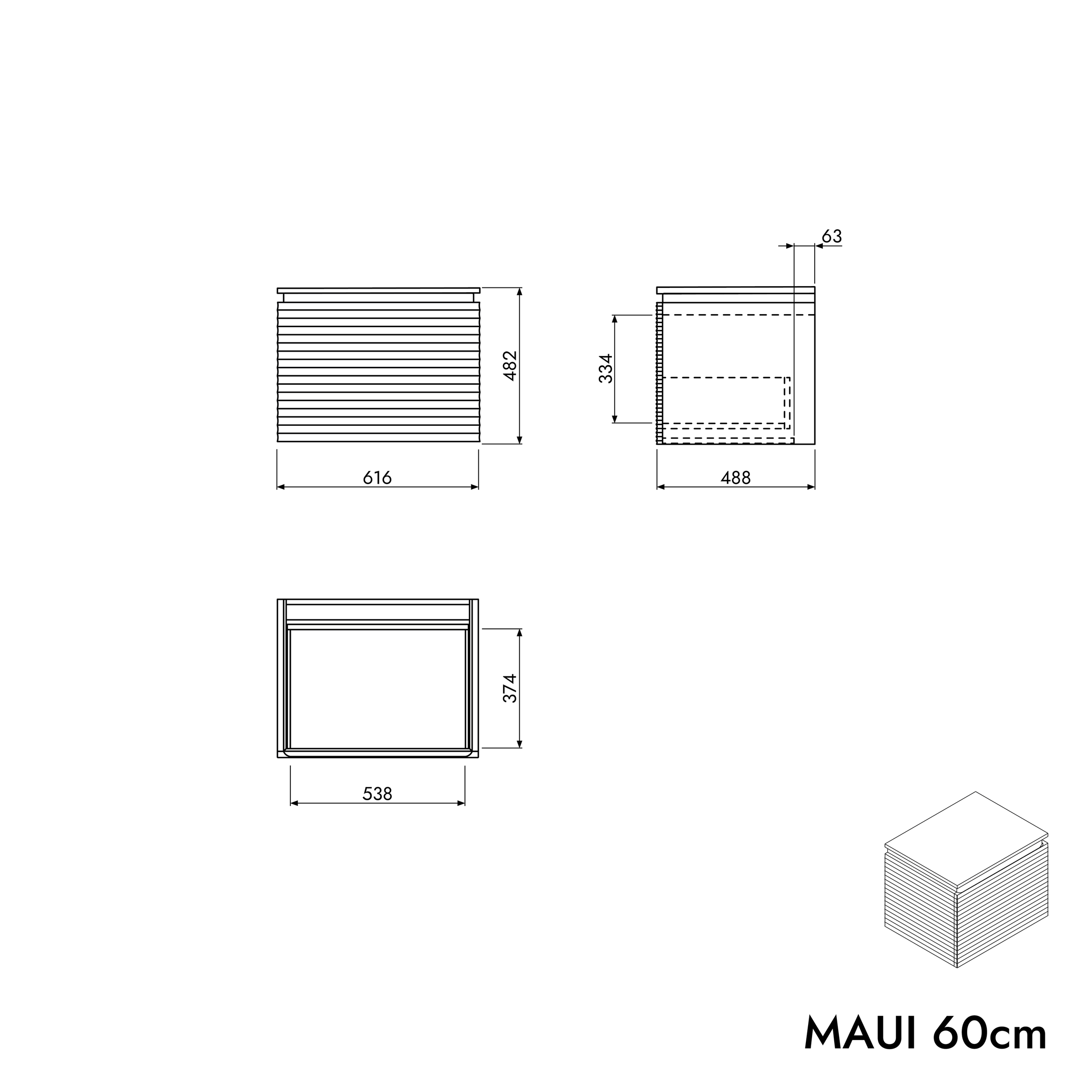 Washbasin base cabinet MAUI 60 cm