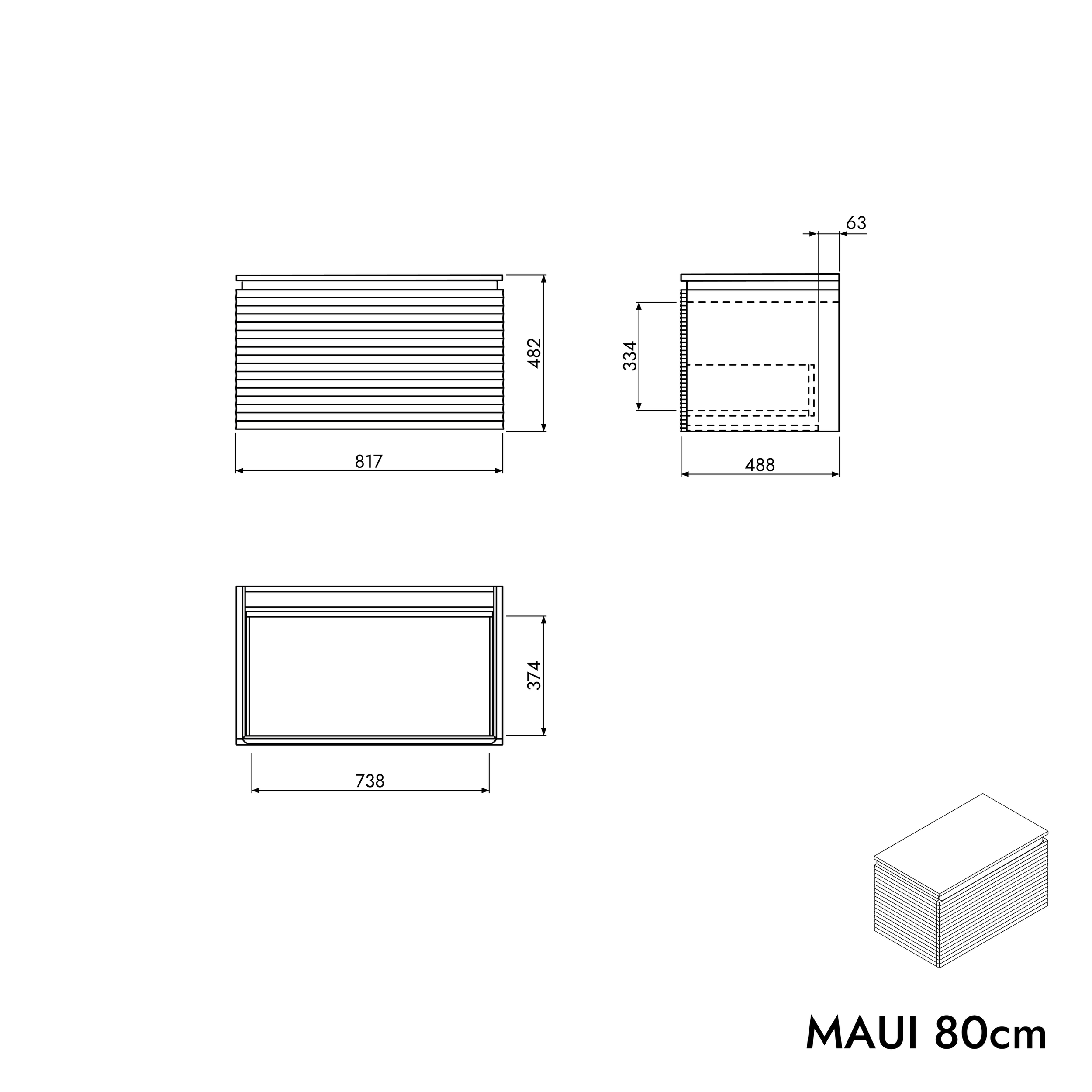 Washbasin base cabinet MAUI 80 cm