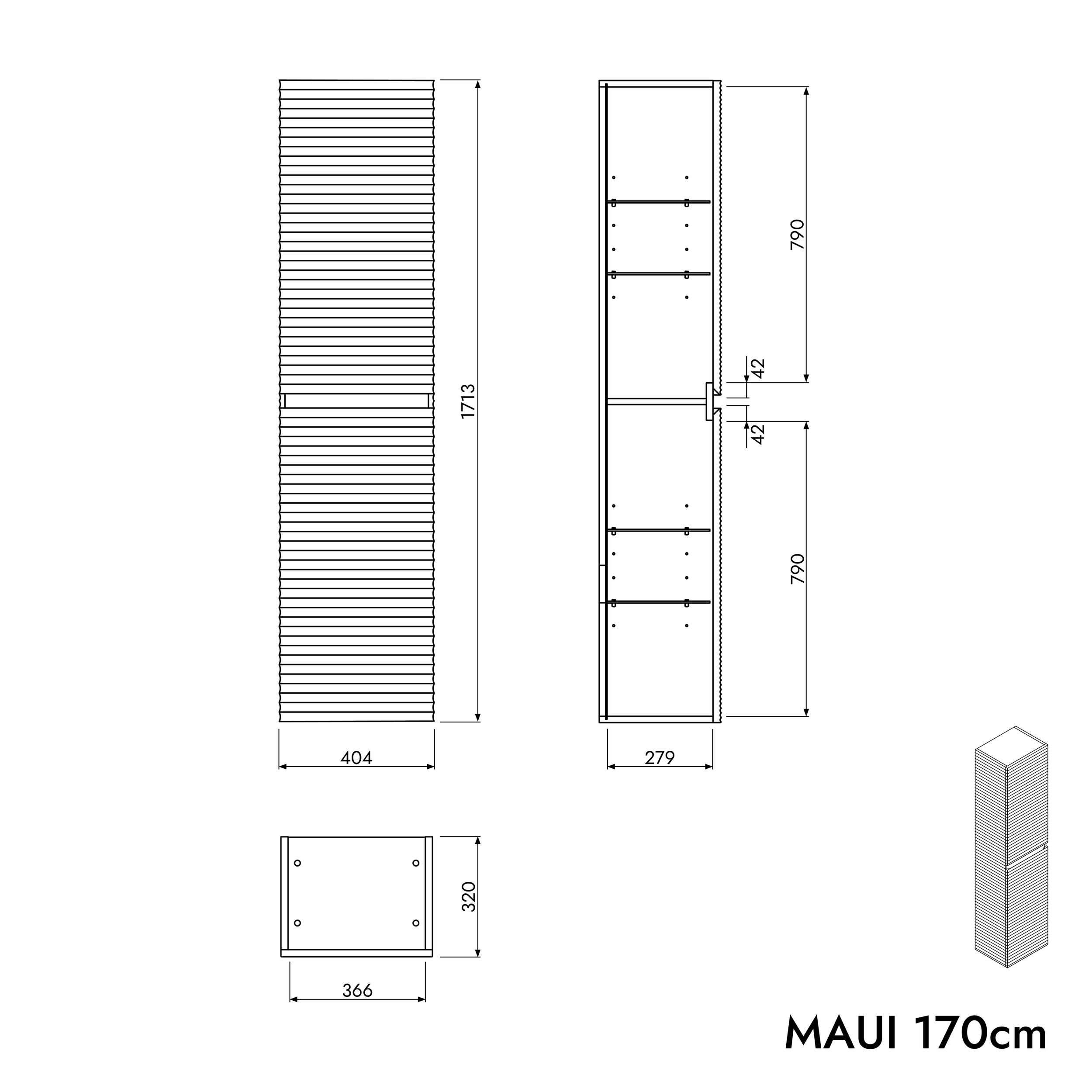Bathroom tall cabinet MAUI 171 cm