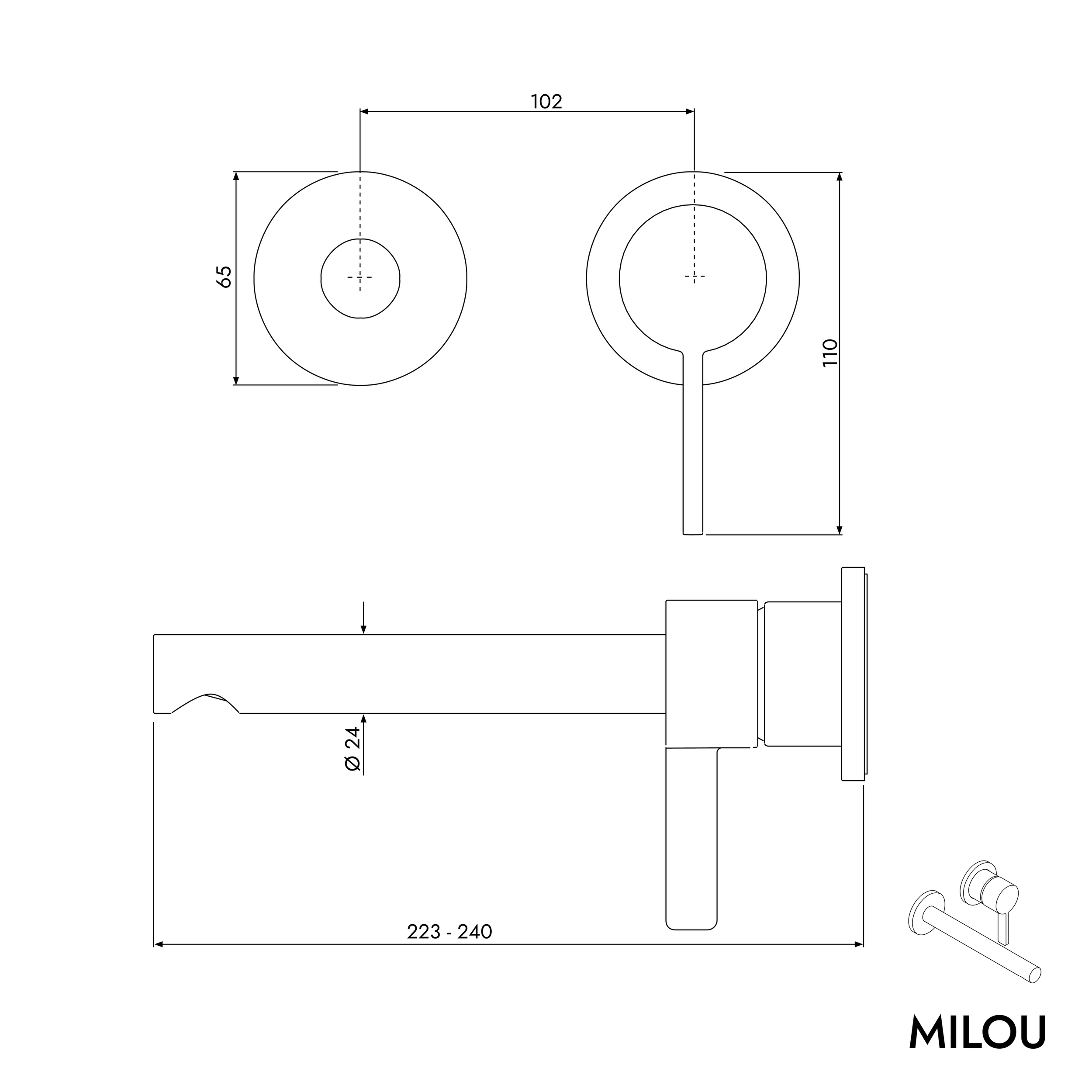 Wall washbasin mixer MILOU concealed installation
