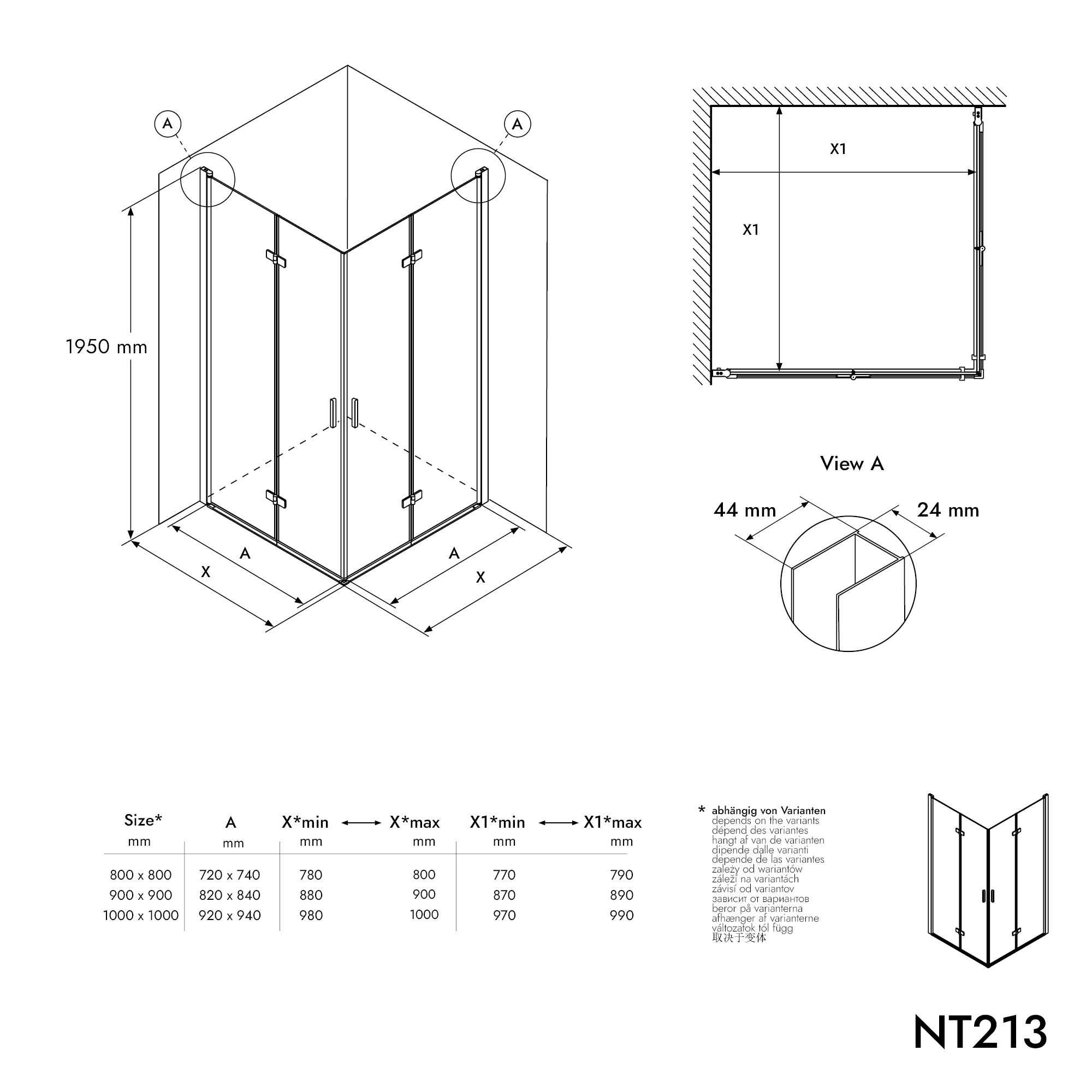 Corner shower with two folding doors NT213