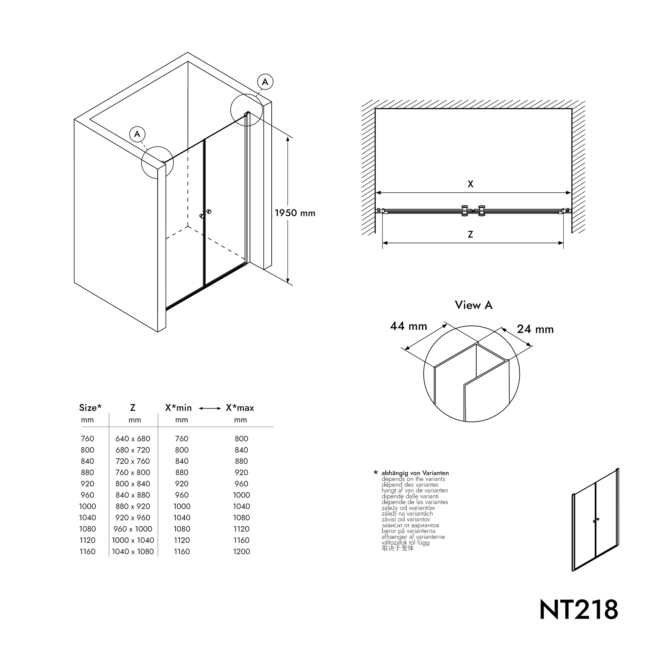 Niche shower with double swing doors NT218