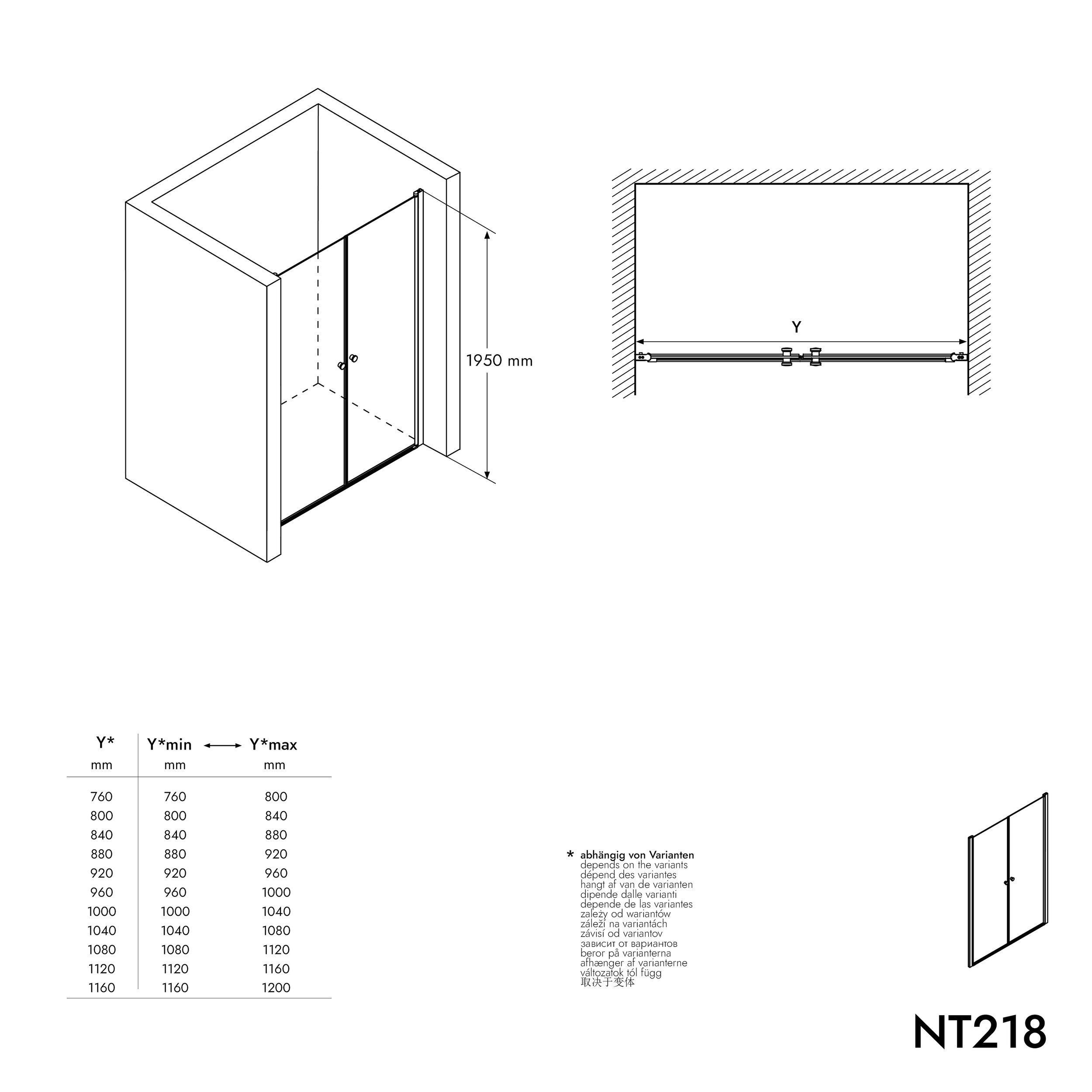 Niche shower with double swing doors NT218 - Nano real glass - profile colour & width selectable