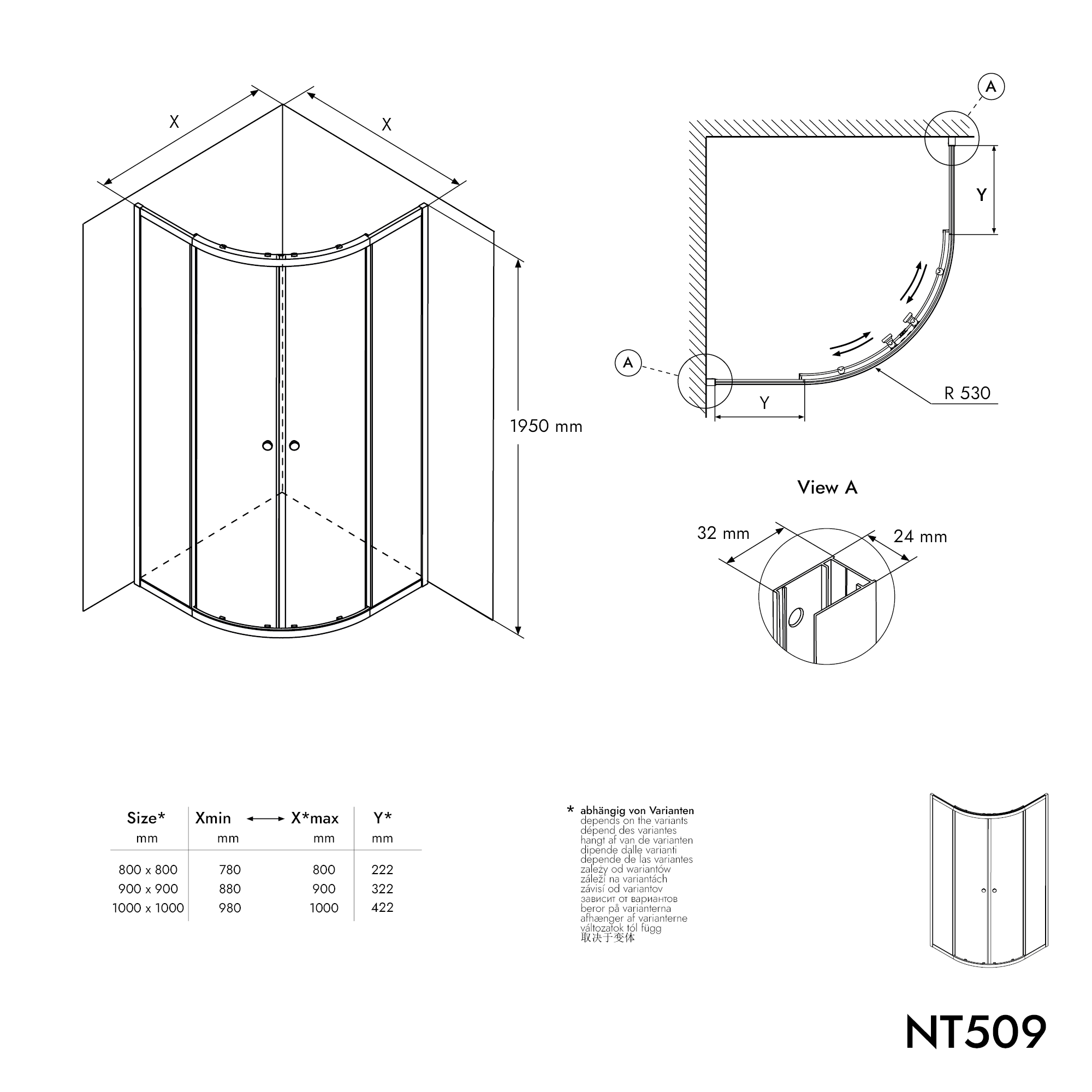Round shower NT509 with sliding doors