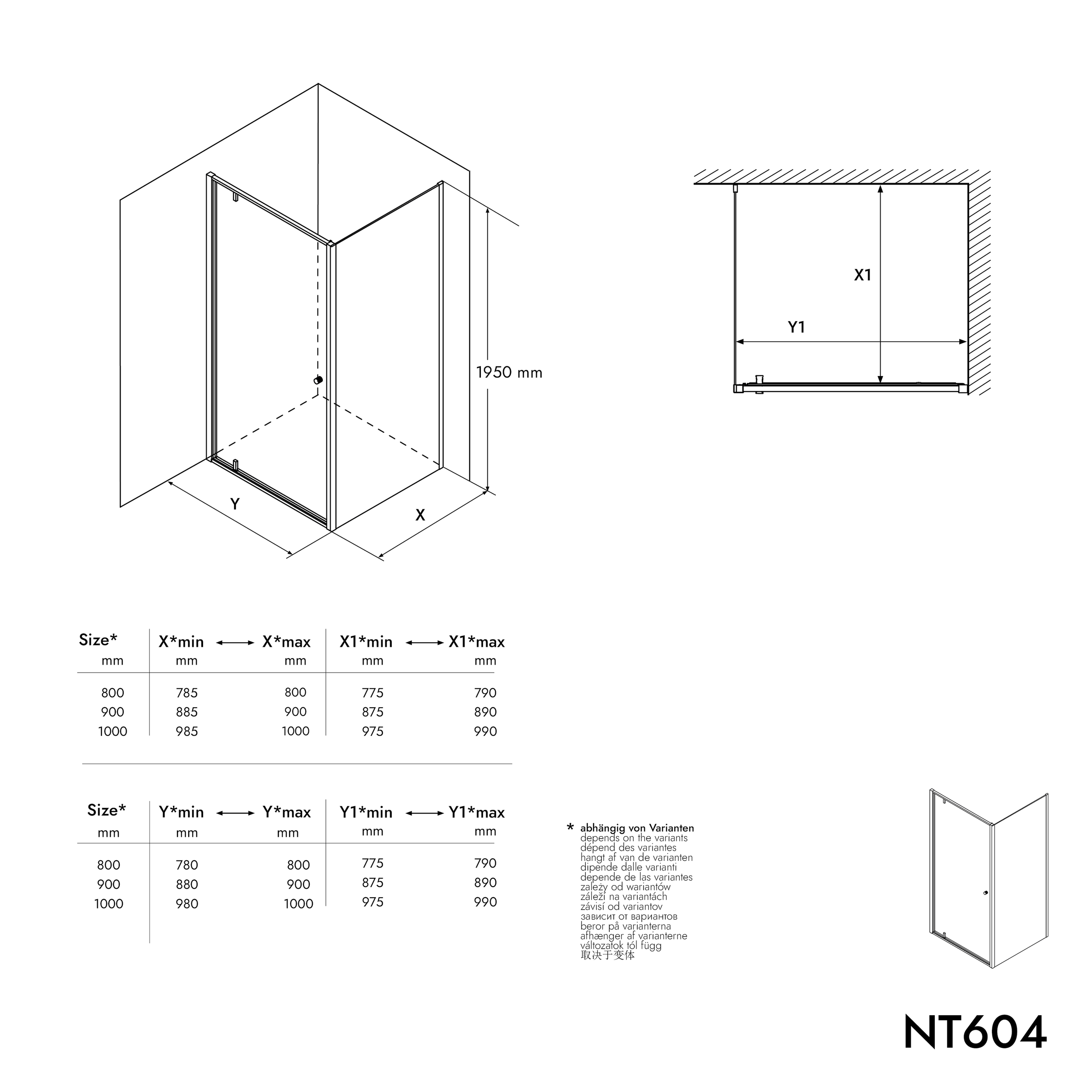 Corner shower with hinged door NT604 - FLEX