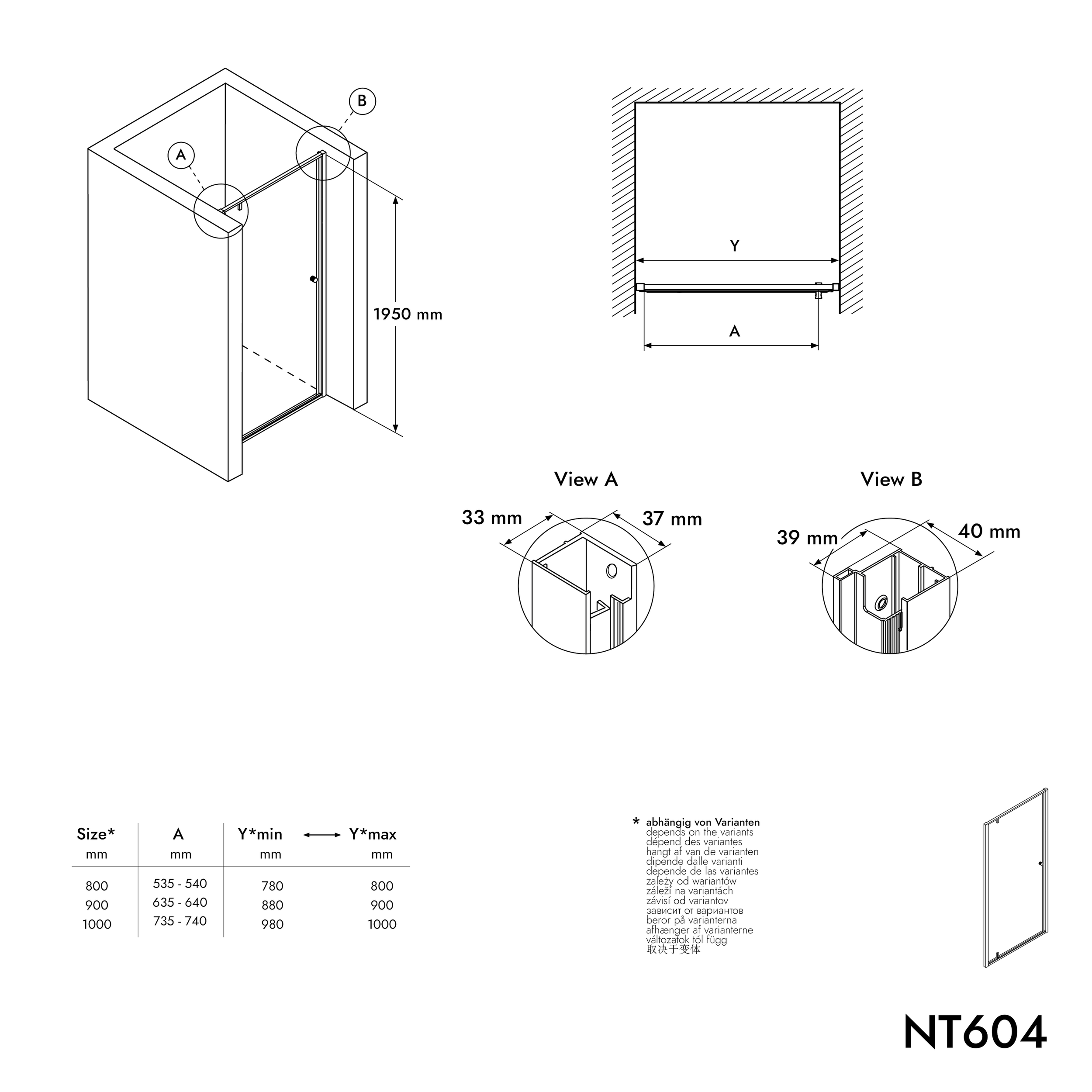 Niche shower with revolving door NT604 FLEX - 6 mm nano clear glass - profile color selectable