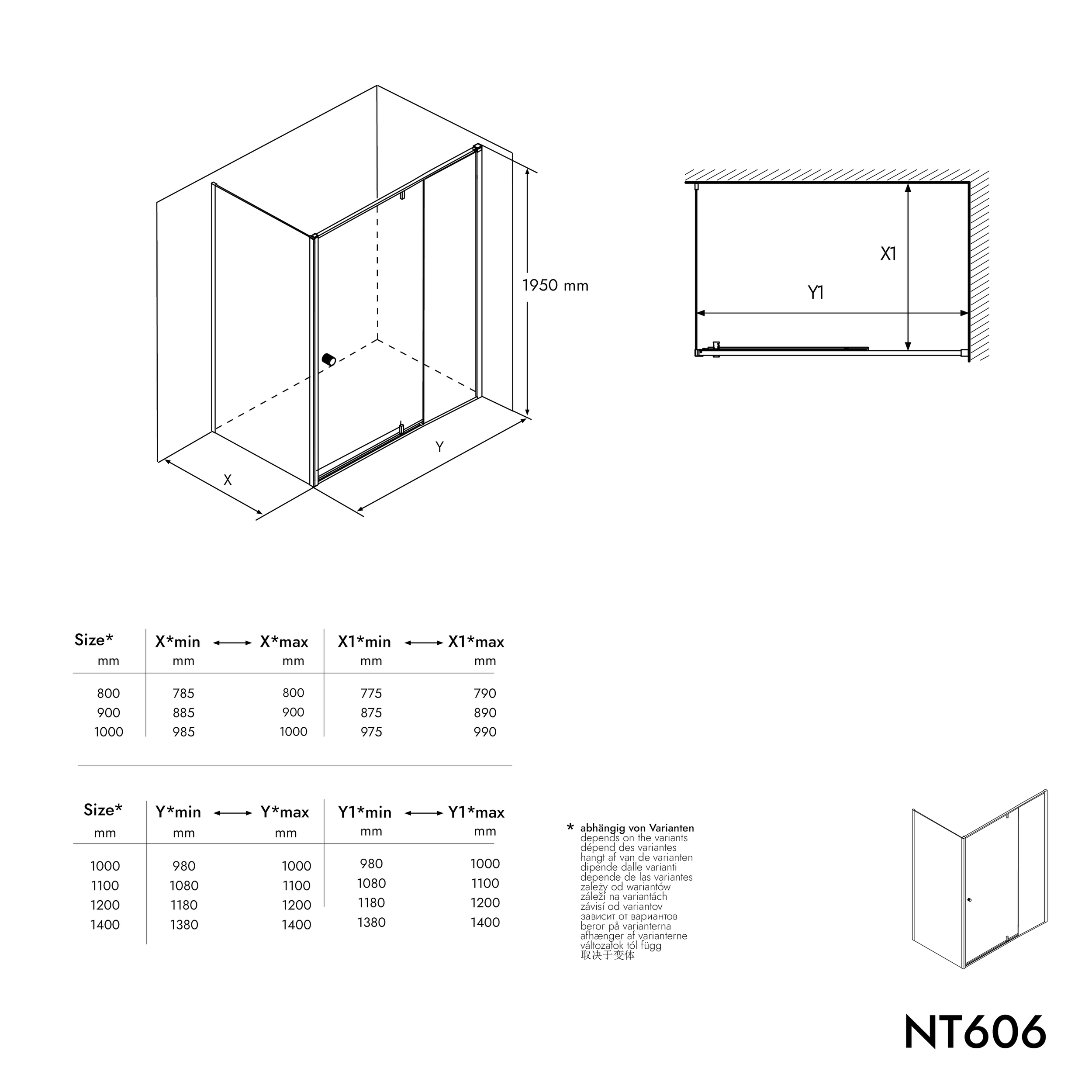 Corner shower with revolving door on fixed panel NT606 FLEX