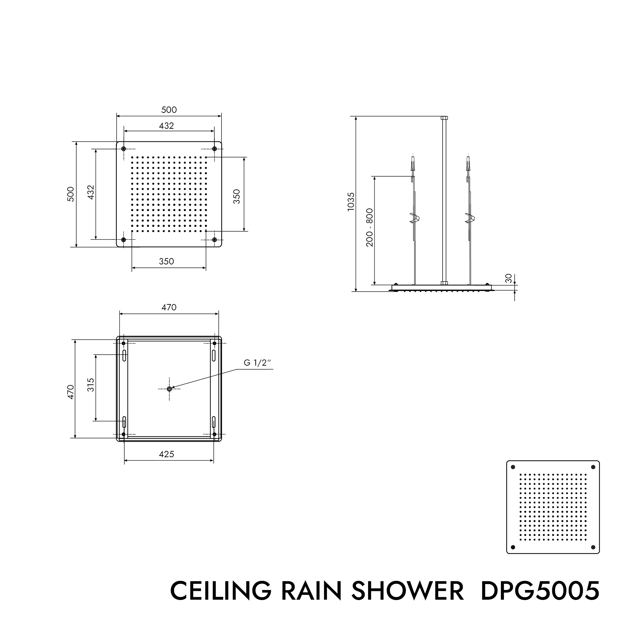 XXL rain shower stainless steel ceiling shower DPG5005