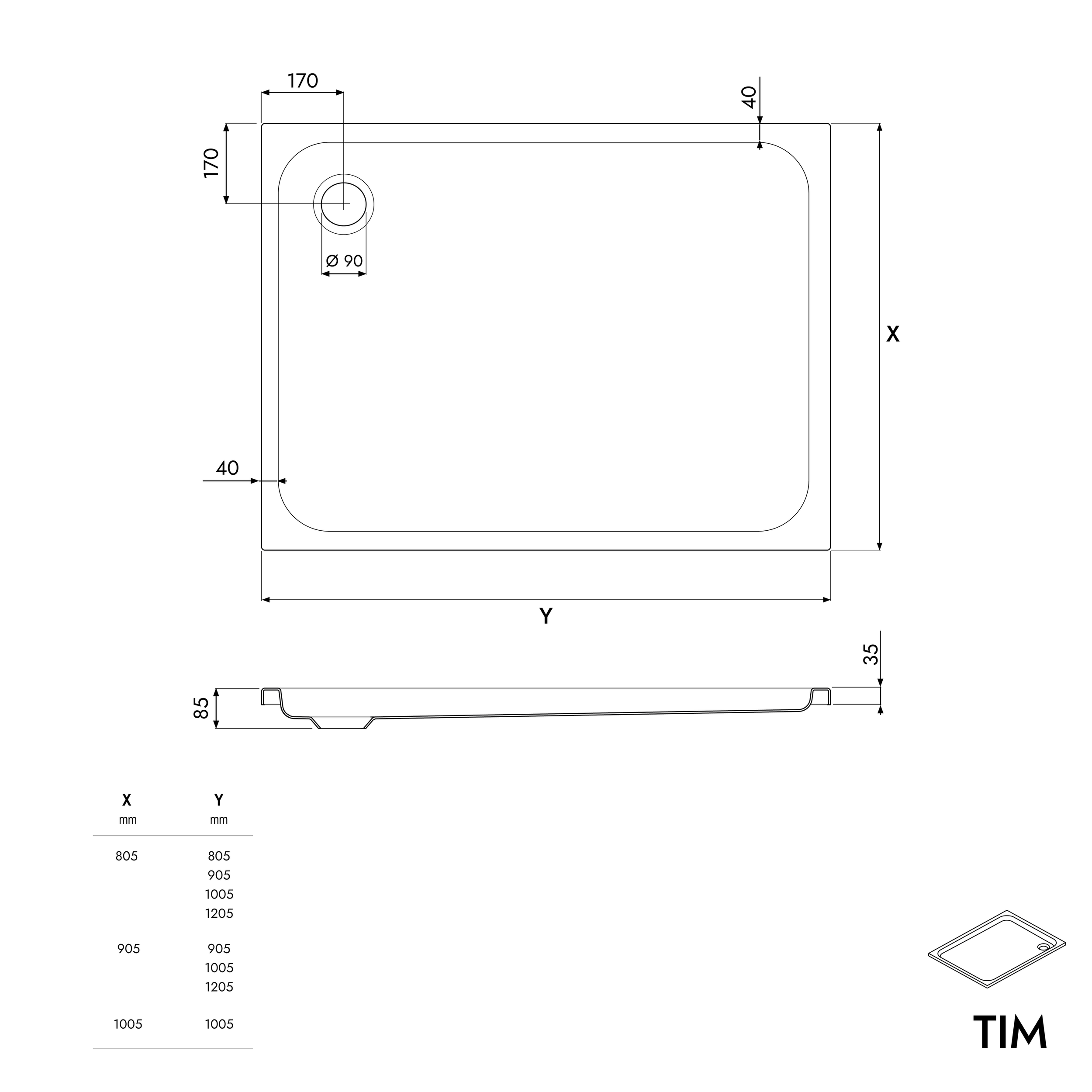 Flat acrylic shower tray TIM - White glossy